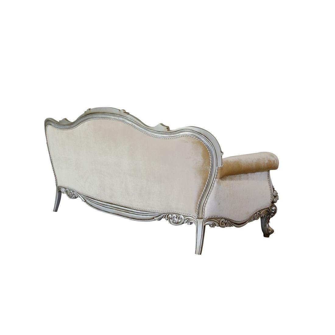 

    
 Shop  Luxury Antique Silver Wood Trim SERENA Sofa Set 4 Pcs EUROPEAN FURNITURE Classic
