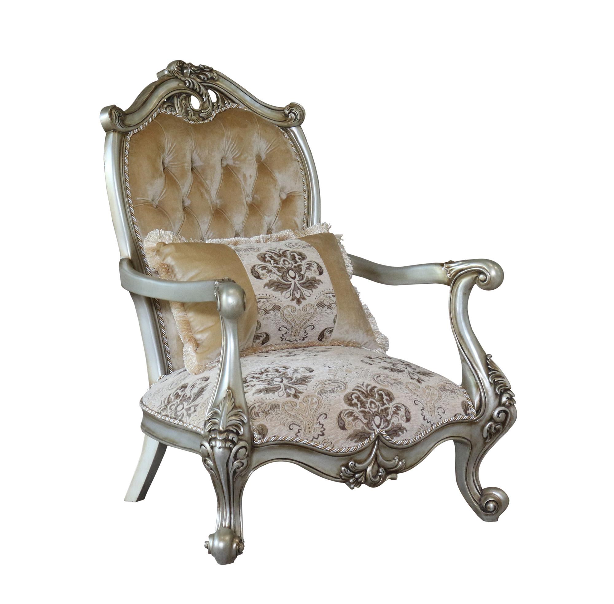 

    
Luxury Antique Silver Wood Trim VALERIA Chair Set 2Pcs EUROPEAN FURNITURE Classic
