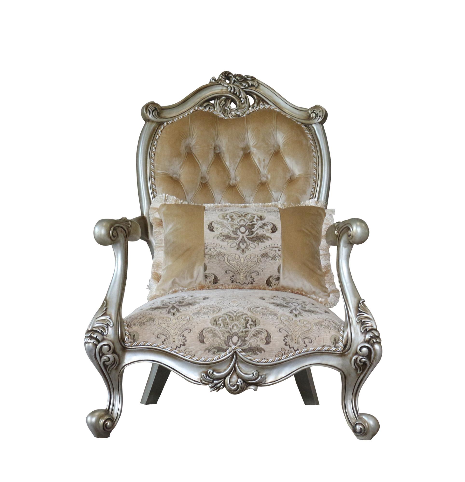 

    
EUROPEAN FURNITURE VALERIA Arm Chair Set Antique/Silver 38066-C-Set-2
