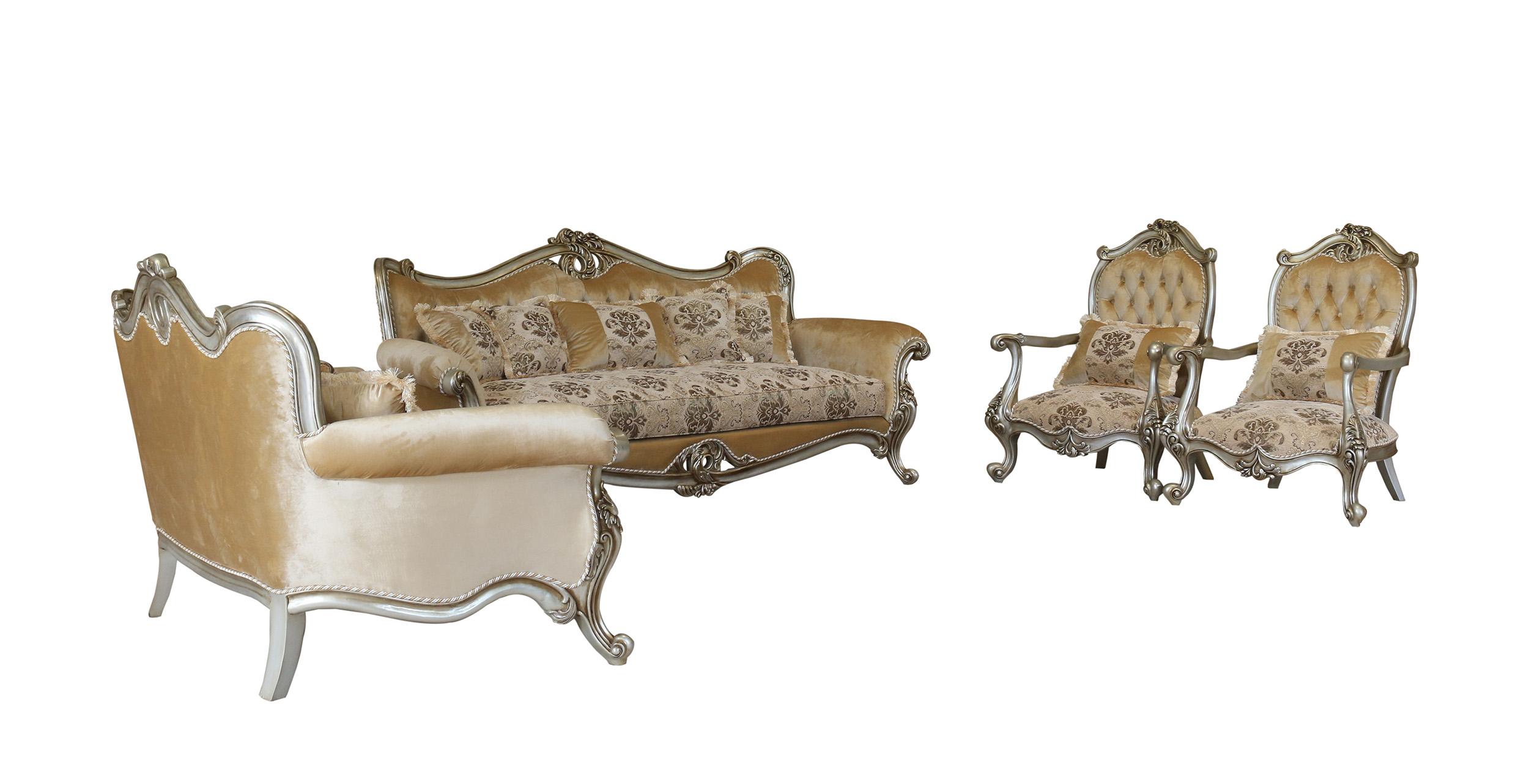 

    
 Photo  Luxury Antique Silver Wood Trim VALERIA Sofa Set 3Pcs EUROPEAN FURNITURE Classic
