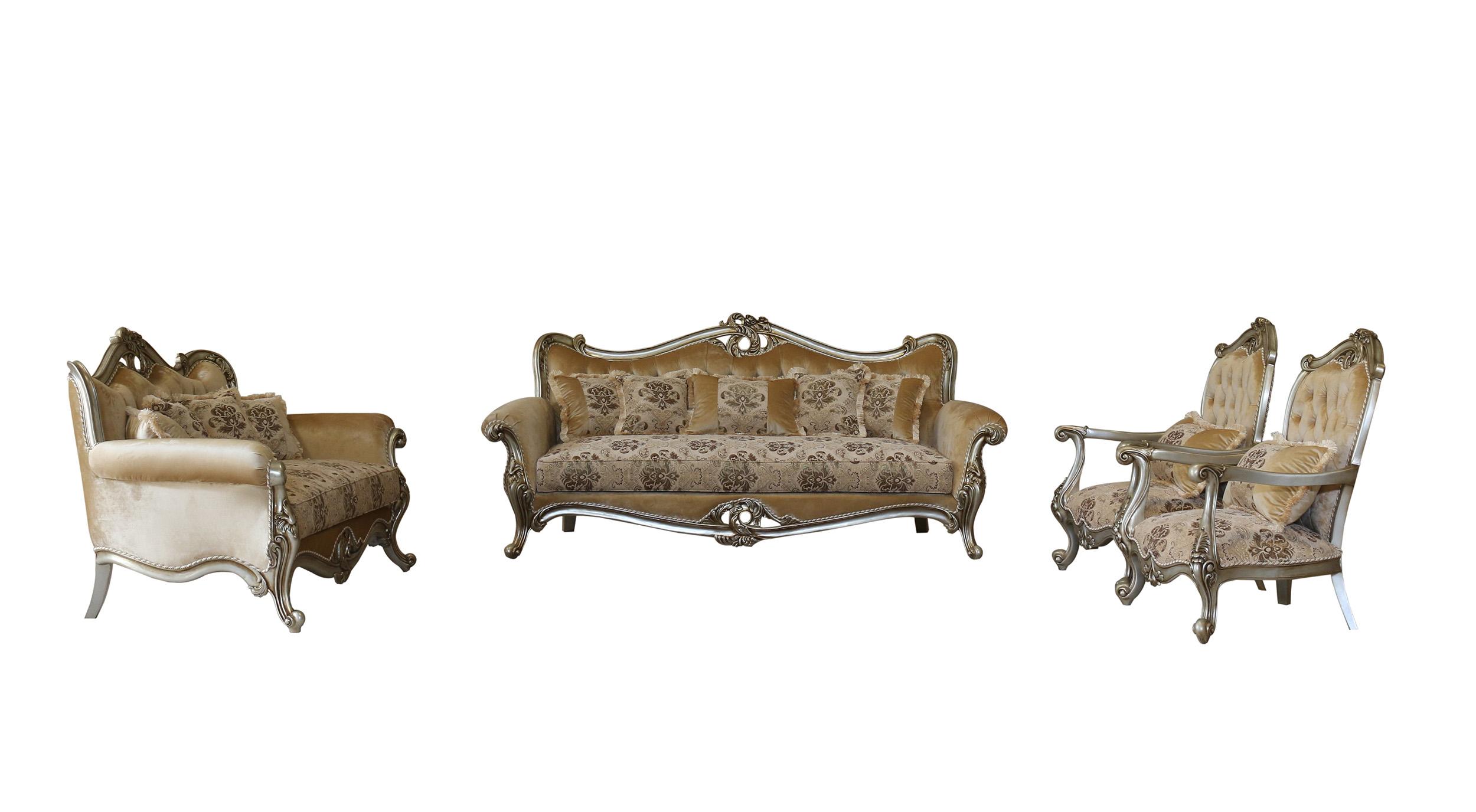 

    
Luxury Antique Silver Wood Trim VALERIA Sofa Set 3Pcs EUROPEAN FURNITURE Classic

