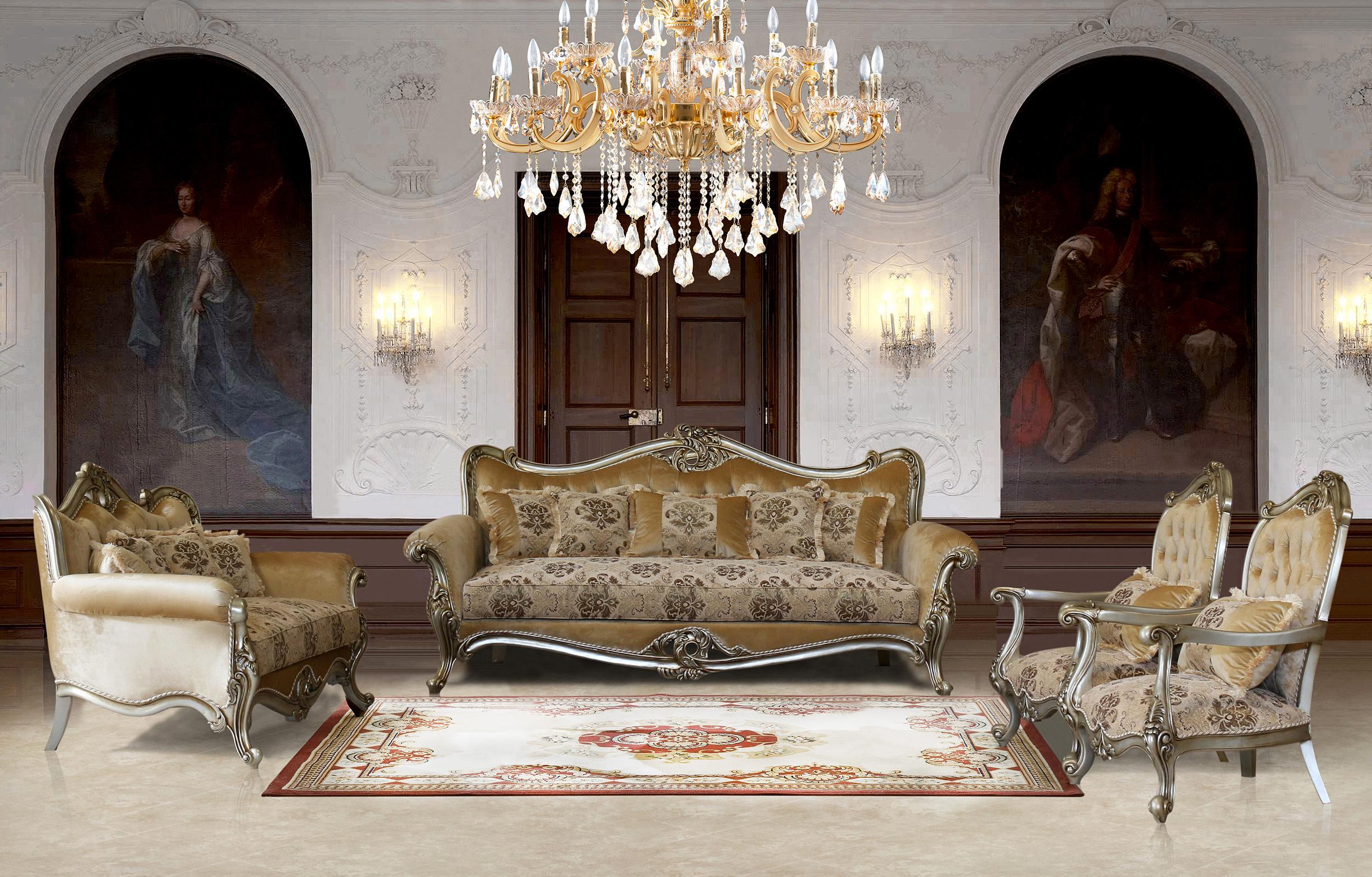 

    
 Order  Luxury Antique Silver Wood Trim VALERIA Sofa Set 3Pcs EUROPEAN FURNITURE Classic
