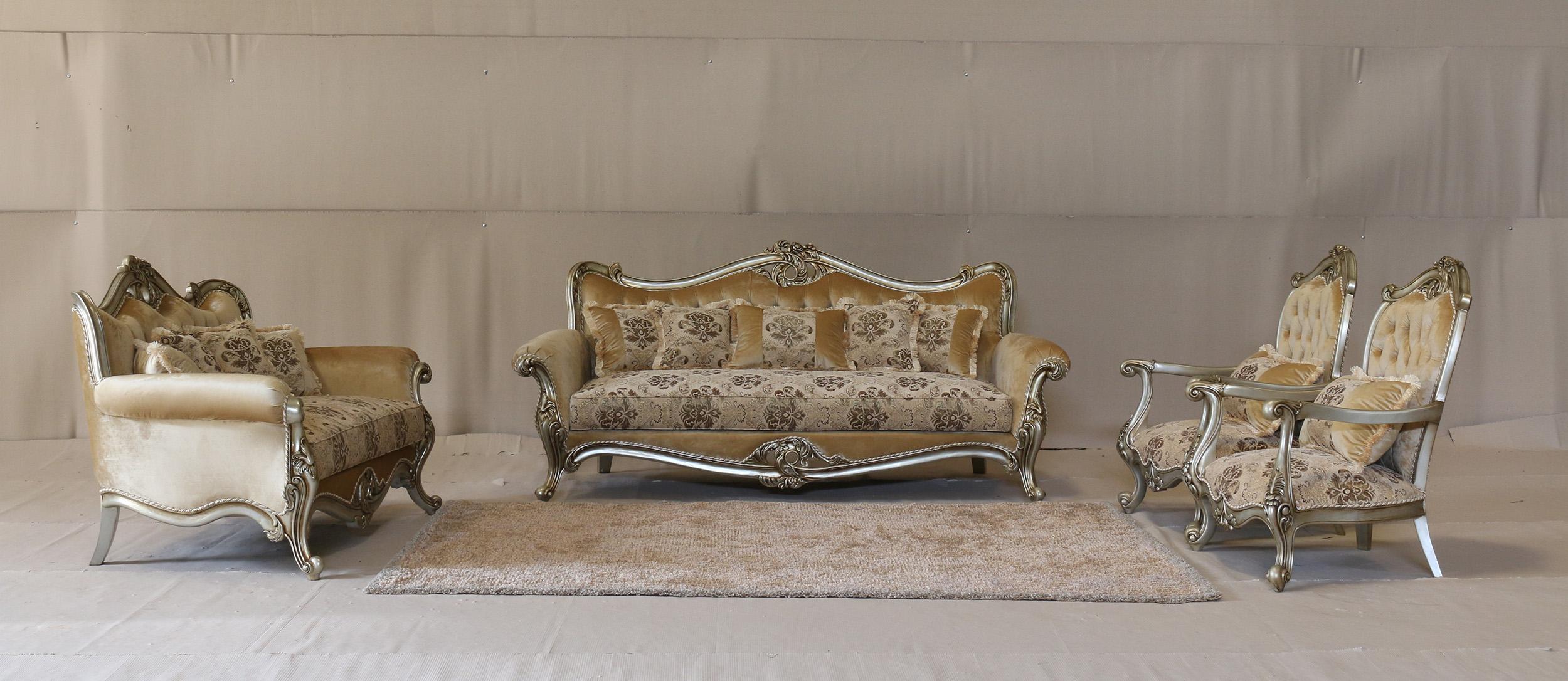 

    
 Shop  Luxury Antique Silver Wood Trim VALERIA Sofa Set 3Pcs EUROPEAN FURNITURE Classic
