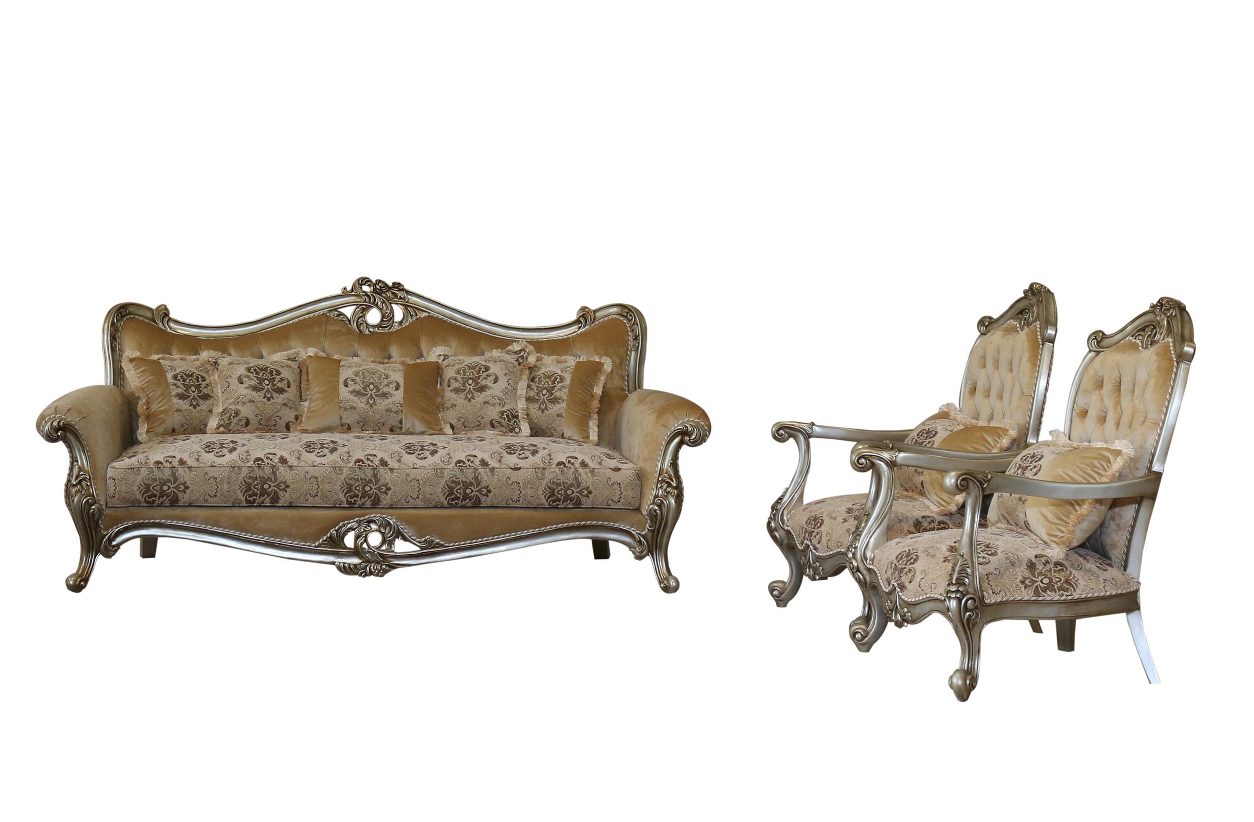 

    
Luxury Antique Silver Wood Trim VALERIA Sofa Set 3Pcs EUROPEAN FURNITURE Classic
