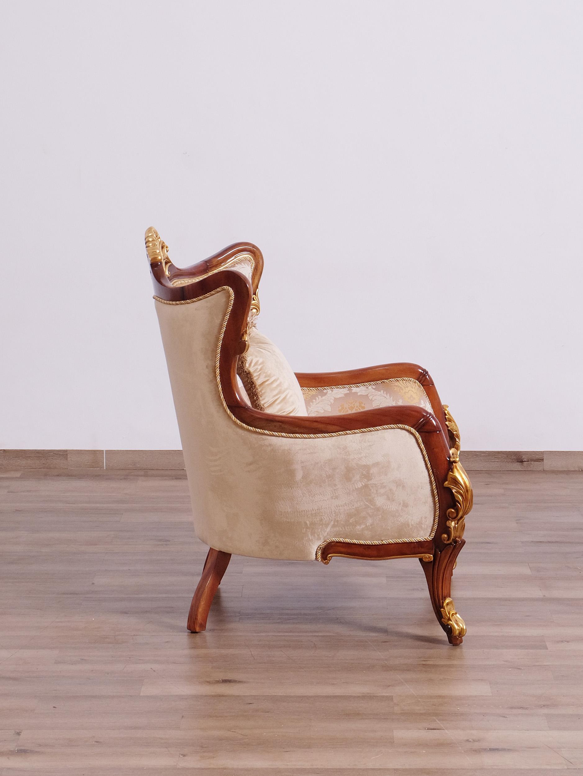

        
EUROPEAN FURNITURE VERONICA II Arm Chair Antique/Walnut/Gold Fabric 663701292084
