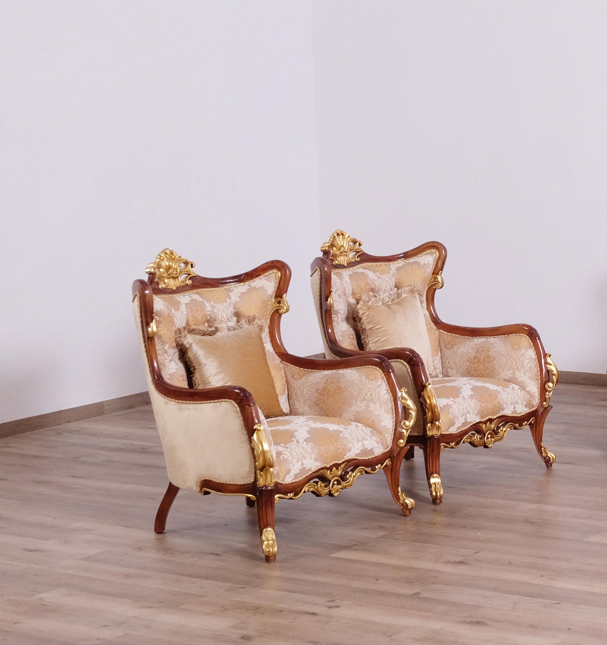Classic, Traditional Arm Chair Set VERONICA II 47078-C-Set-2 in Antique, Walnut, Gold Fabric