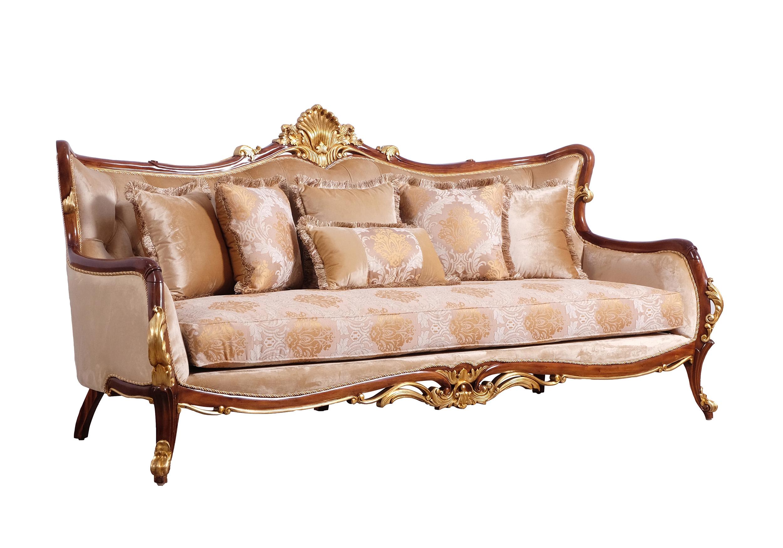 Classic, Traditional Sofa VERONICA II 47078-S in Antique, Walnut, Gold Fabric