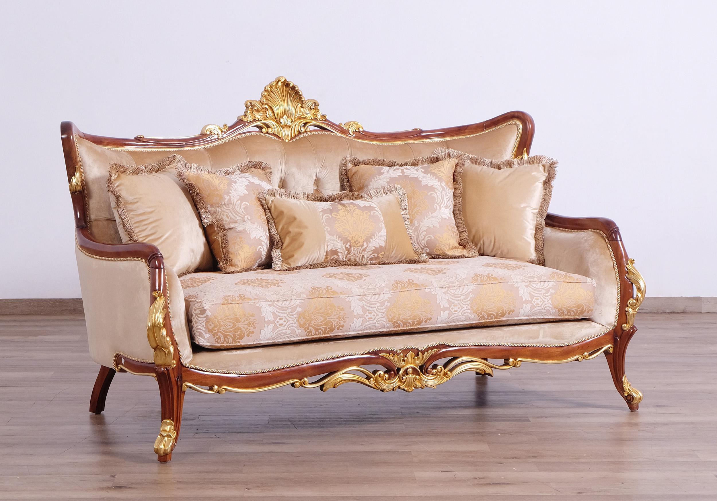 

    
 Order  Luxury Antique Walnut & Gold VERONICA Sofa Set 2Pcs EUROPEAN FURNITURE Traditional
