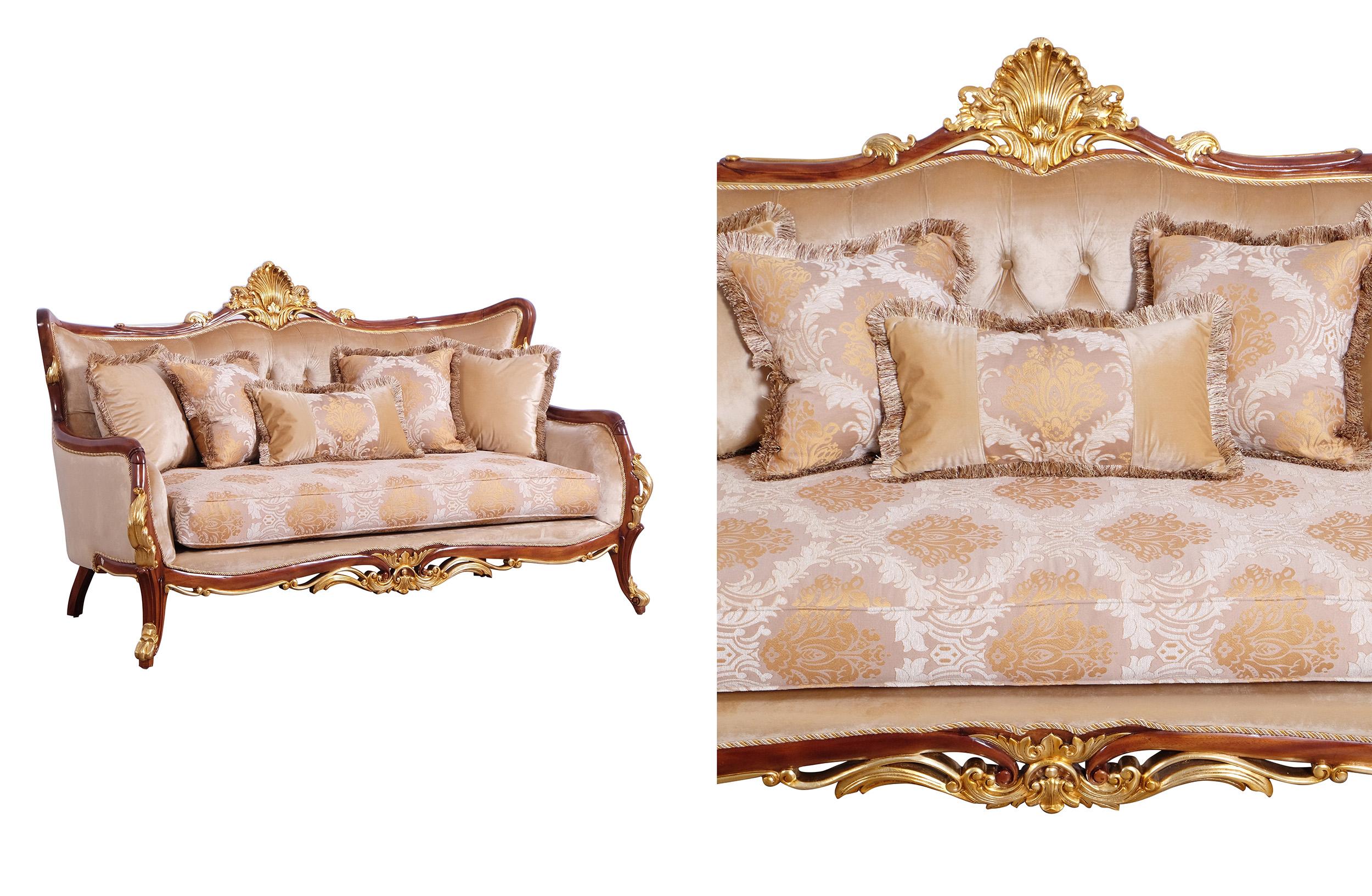 

    
 Photo  Luxury Antique Walnut & Gold VERONICA Sofa Set 2Pcs EUROPEAN FURNITURE Traditional
