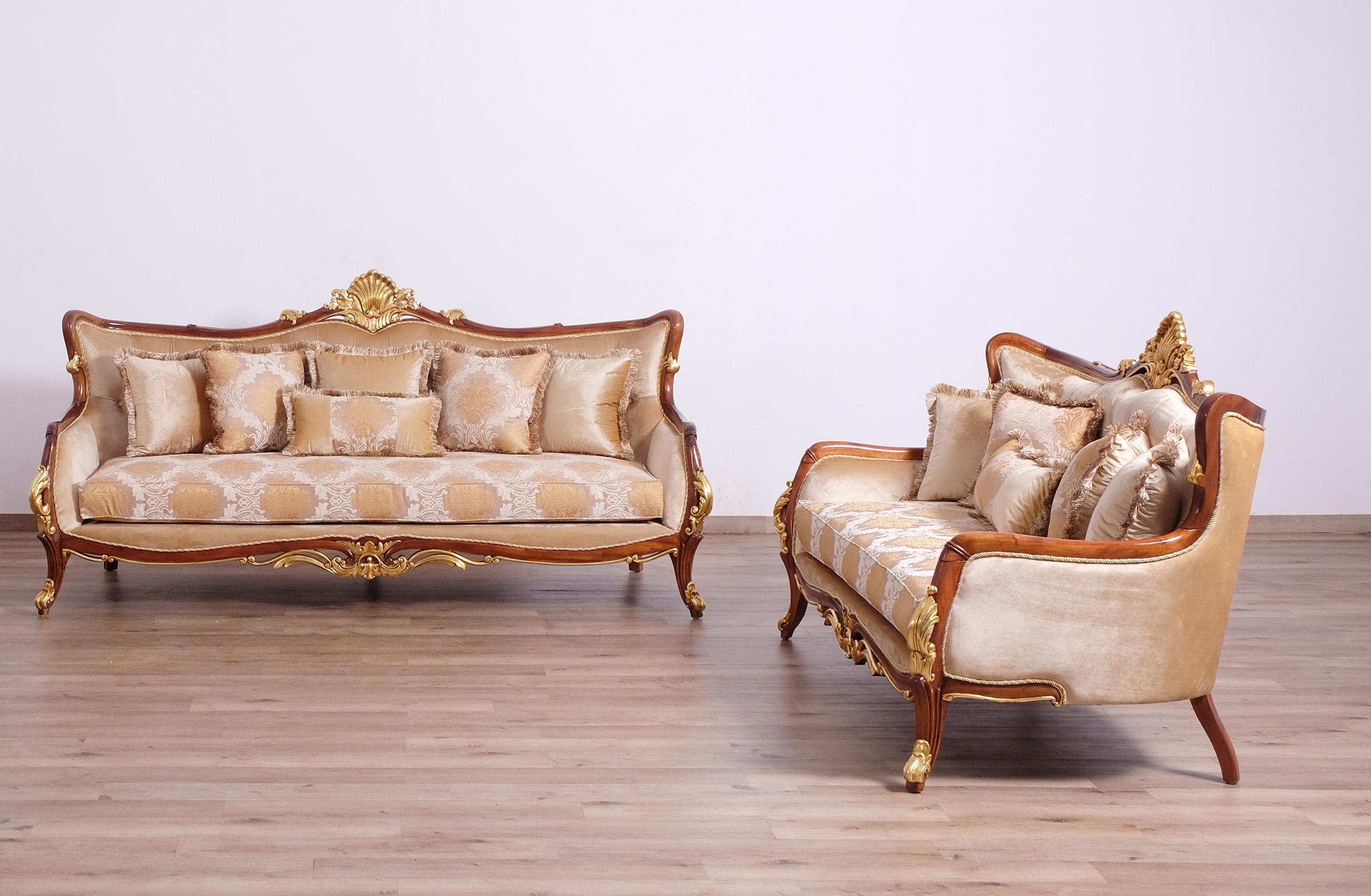 

    
Luxury Antique Walnut & Gold VERONICA Sofa Set 2Pcs EUROPEAN FURNITURE Traditional
