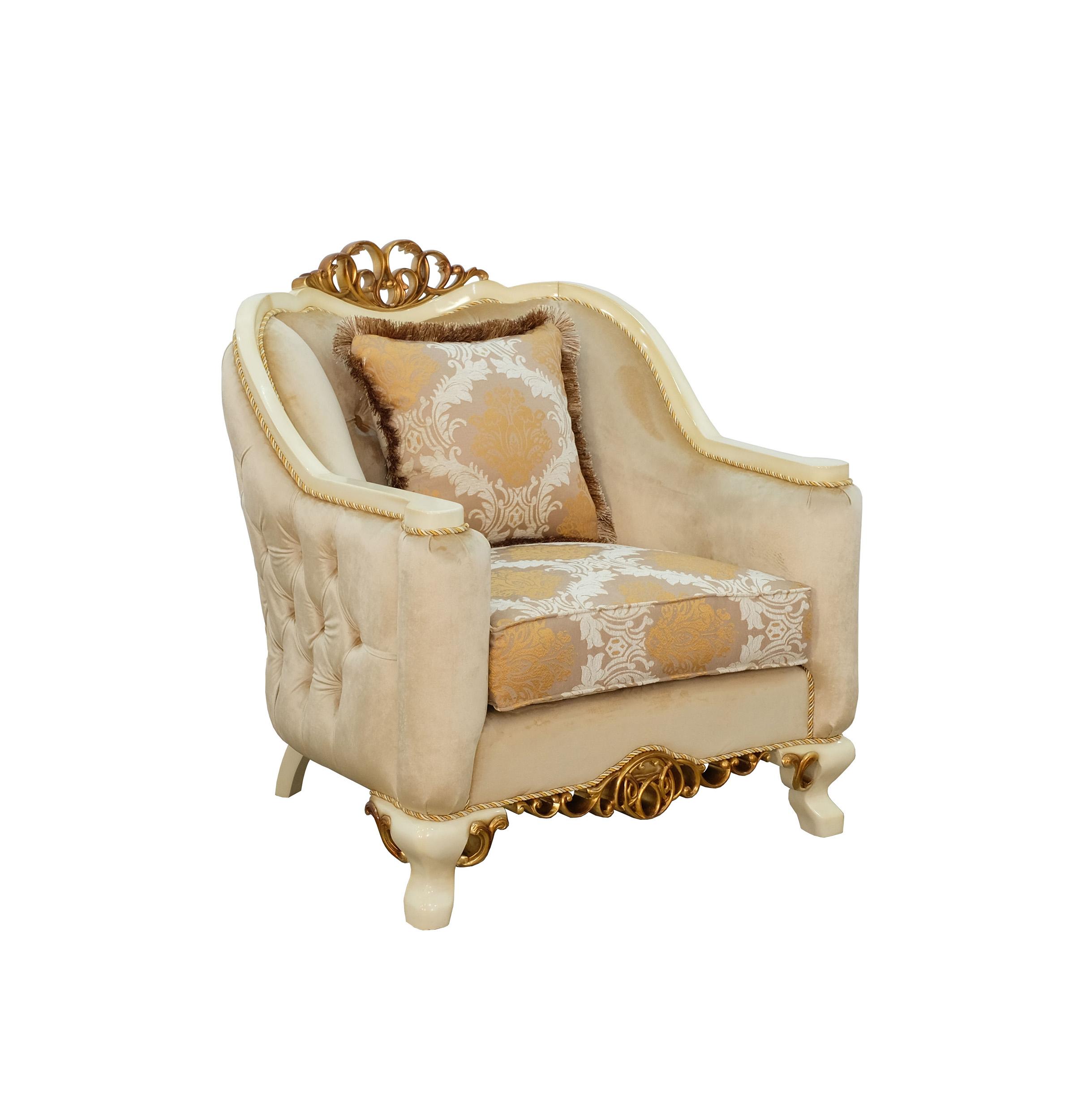 Classic, Traditional Arm Chair ANGELICA 45352-C in Antique, Gold, Beige Fabric