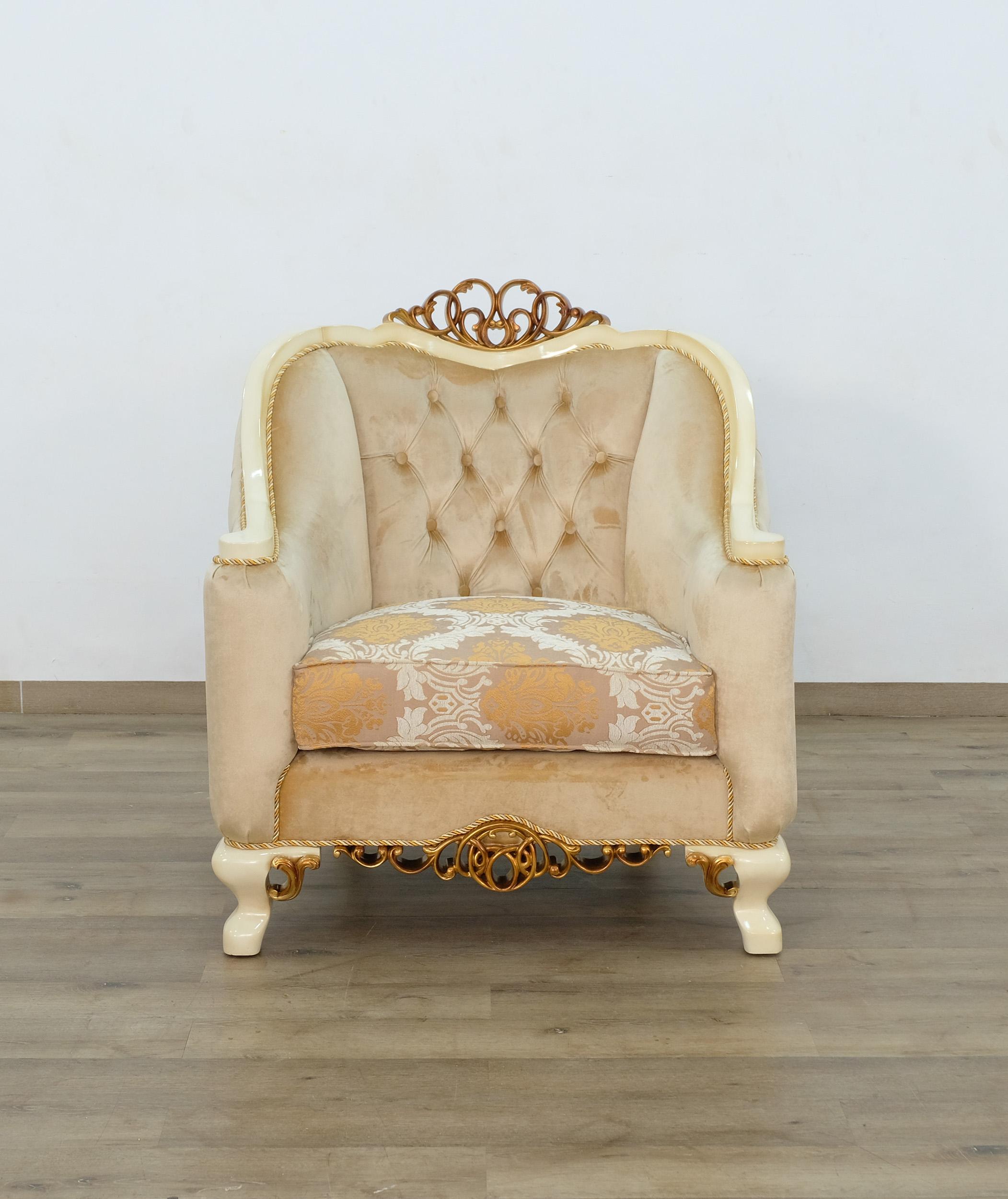 

    
Luxury Beige Antique Dark Gold Wood Trim ANGELICA Chair EUROPEAN FURNITURE
