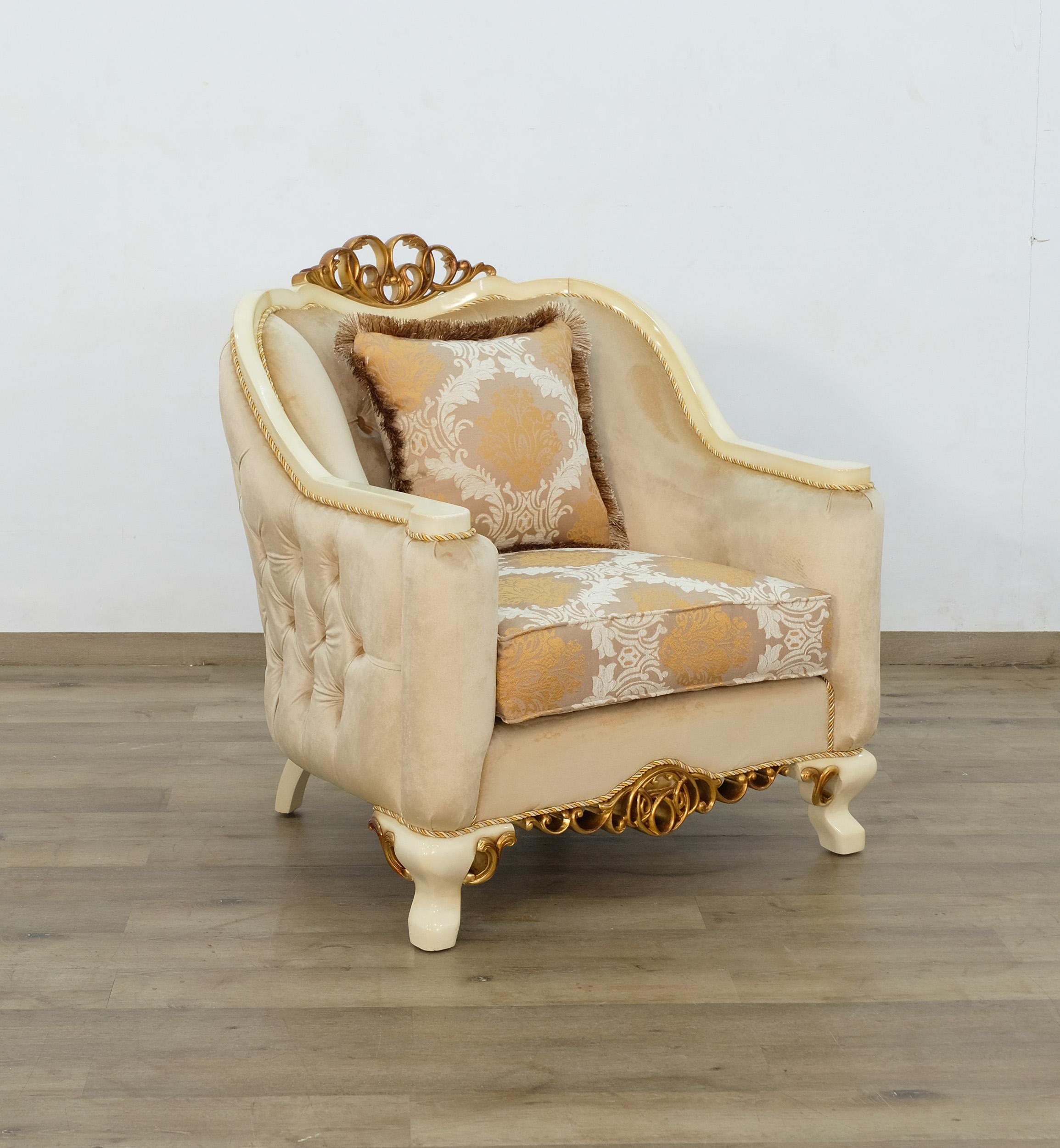 

        
EUROPEAN FURNITURE ANGELICA Arm Chair Antique/Gold/Beige Fabric 6015420060064
