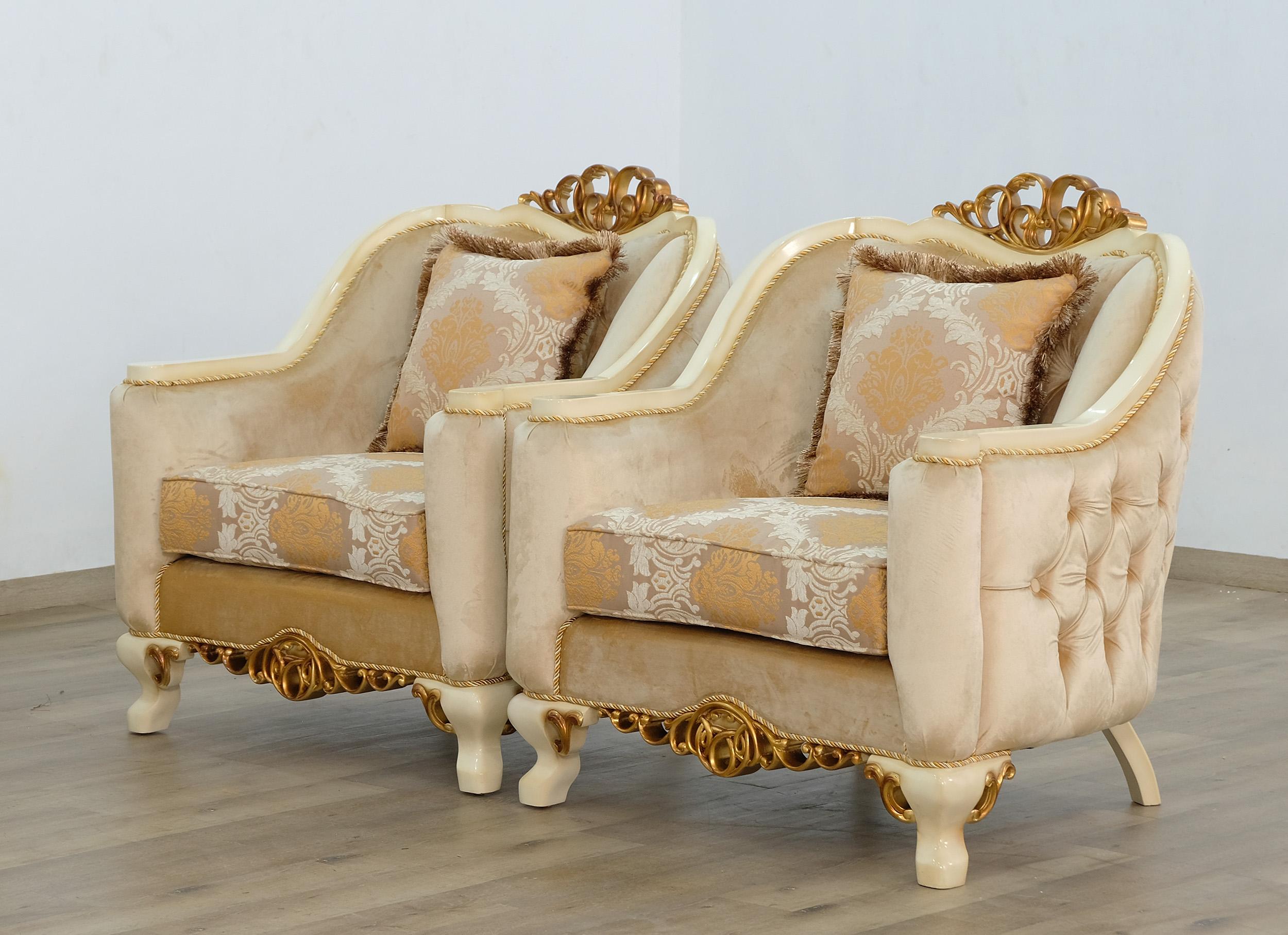 Classic, Traditional Arm Chair Set ANGELICA 45352-C-Set-2 in Antique, Gold, Beige Fabric