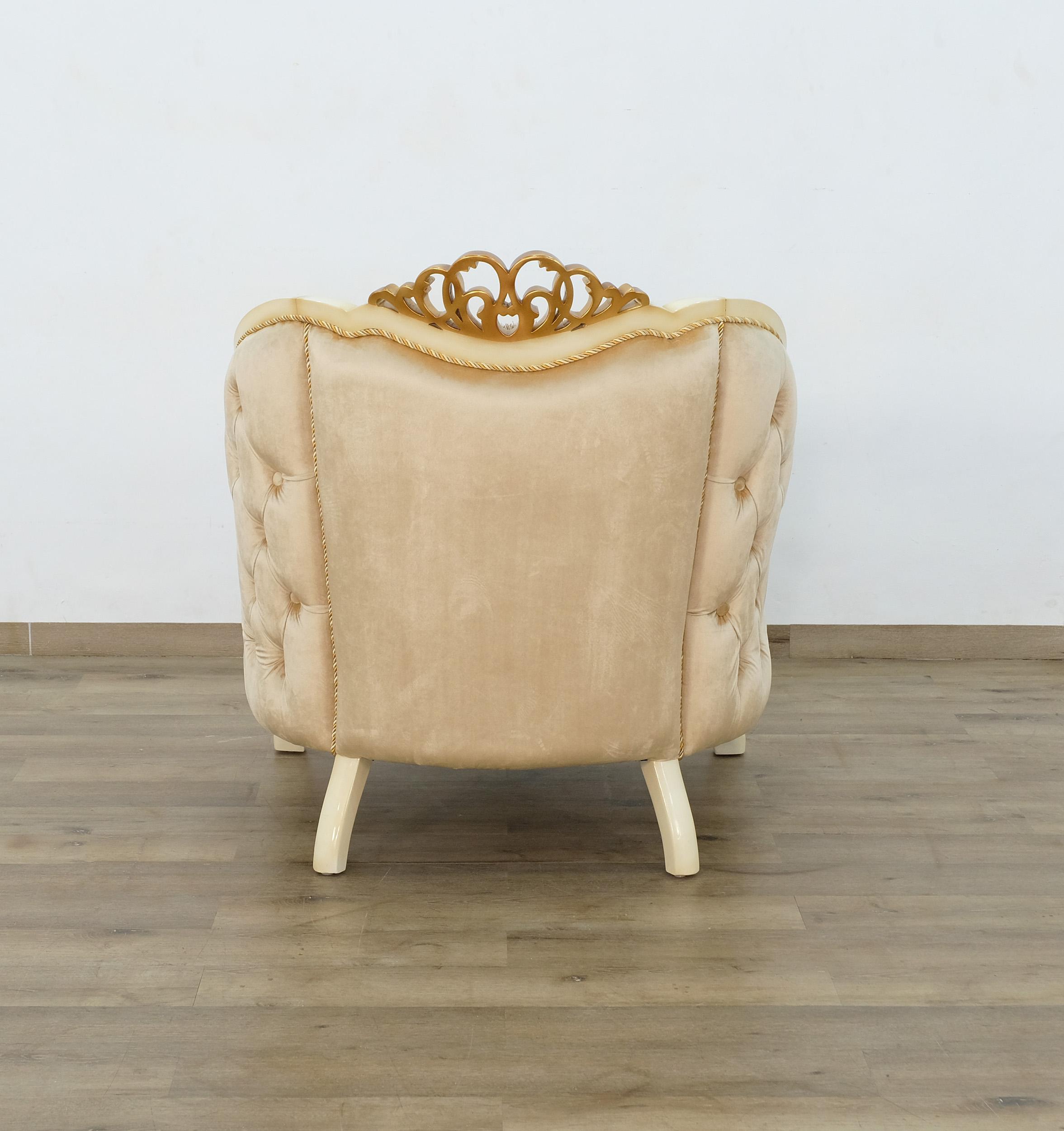 

        
EUROPEAN FURNITURE ANGELICA Arm Chair Set Antique/Gold/Beige Fabric 6015420060064
