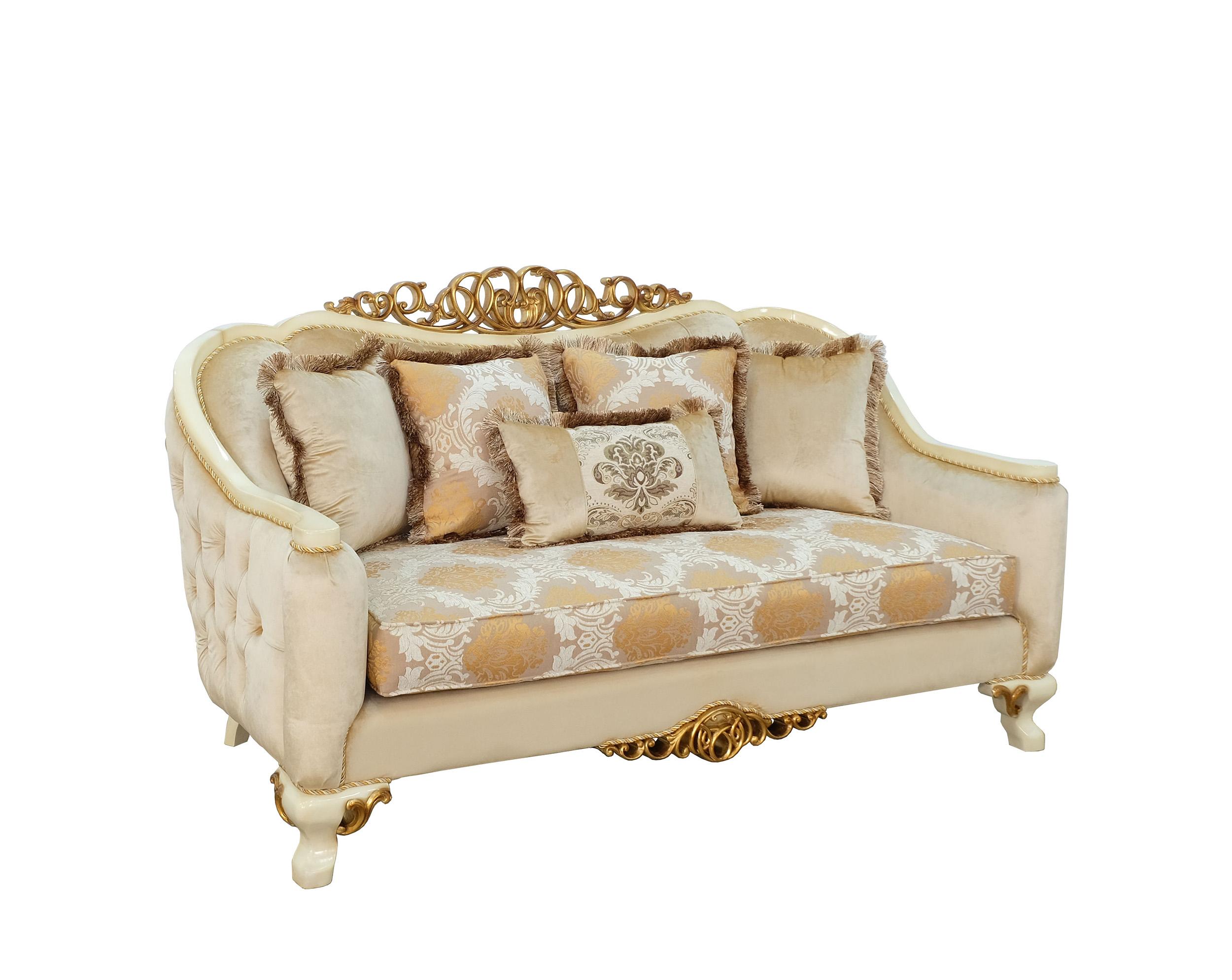 Classic, Traditional Loveseat ANGELICA 45352-L in Antique, Gold, Beige Fabric