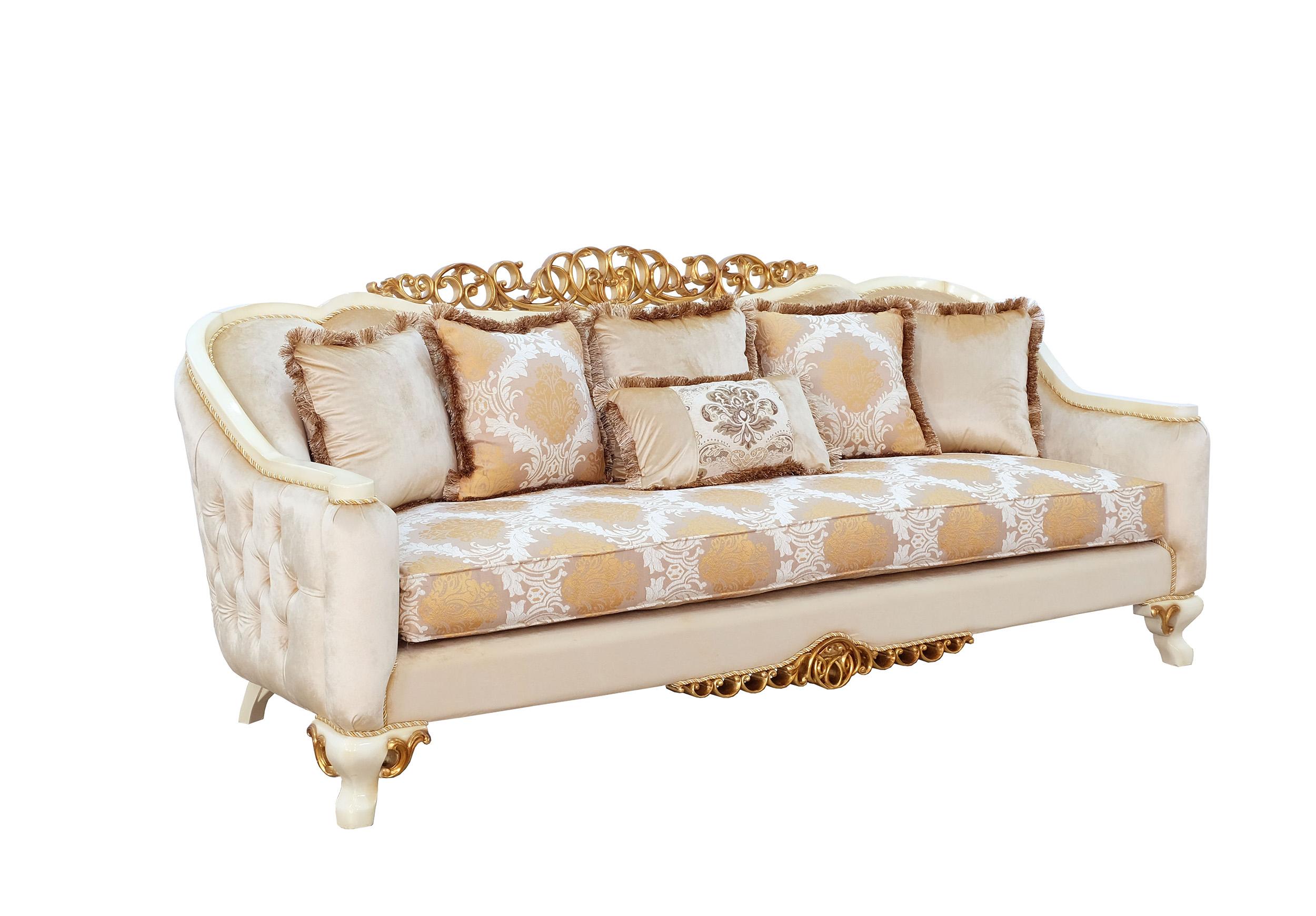 Classic, Traditional Sofa ANGELICA 45352-S in Antique, Gold, Beige Fabric