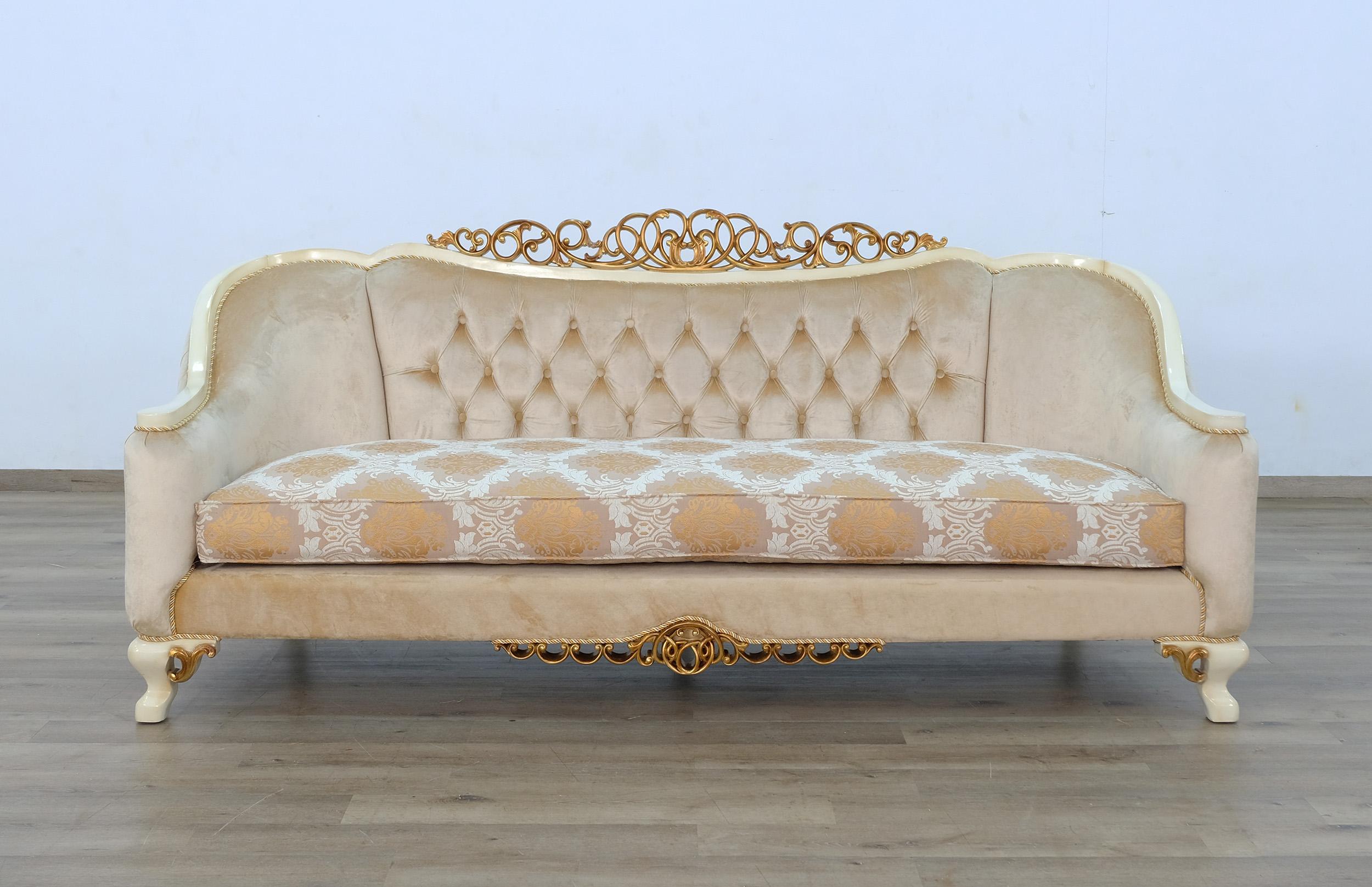 

    
Luxury Beige Antique Dark Gold Wood Trim ANGELICA Sofa EUROPEAN FURNITURE
