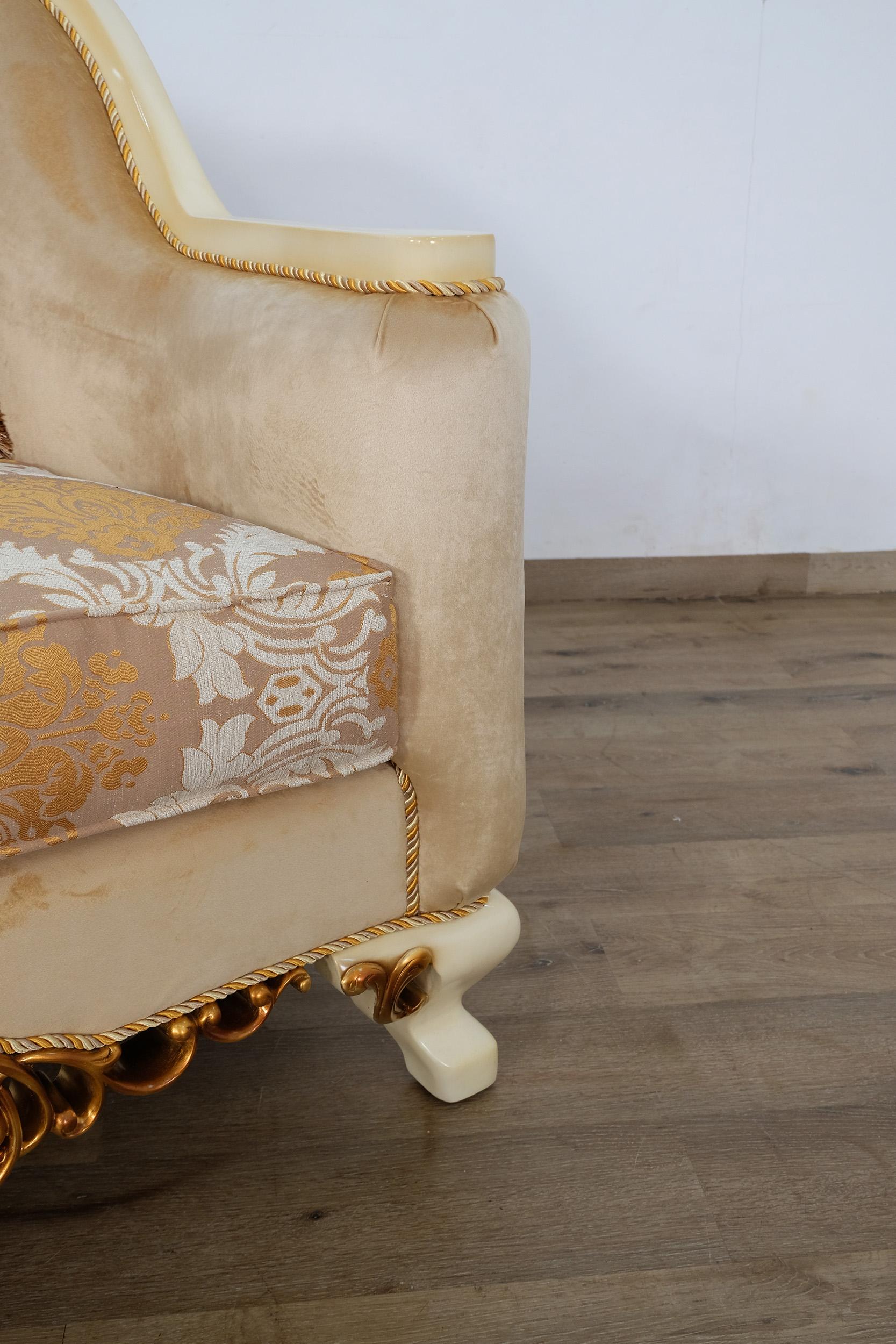 

    
 Shop  Luxury Beige Antique Dark Gold Wood Trim ANGELICA Sofa EUROPEAN FURNITURE

