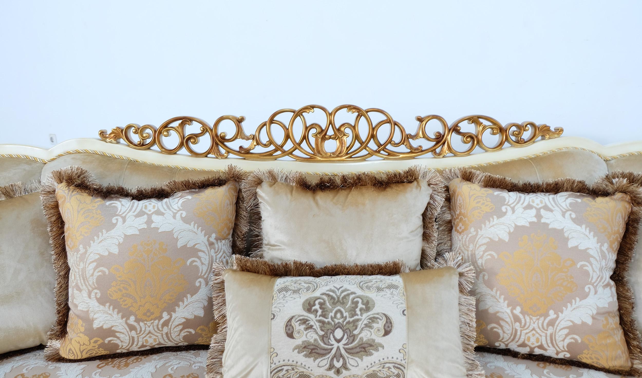 

    
 Shop  Luxury Beige Antique Dark Gold Wood Trim ANGELICA Sofa Set 2Pcs EUROPEAN FURNITURE
