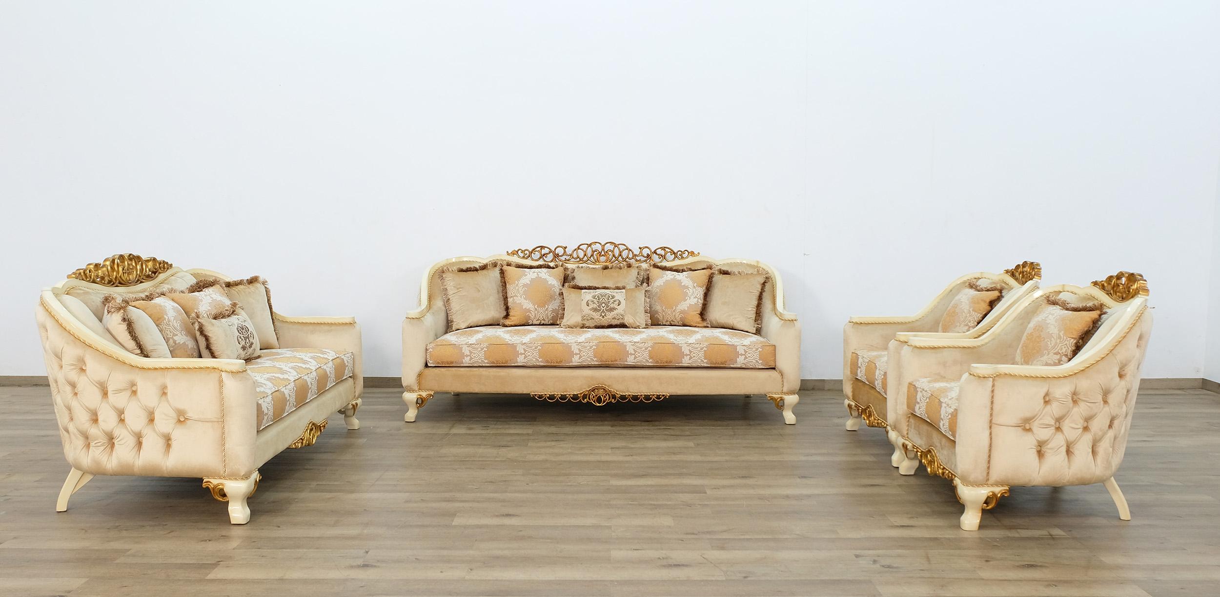 Classic, Traditional Sofa Set ANGELICA 45352-Set-4 in Antique, Gold, Brown, Beige Fabric