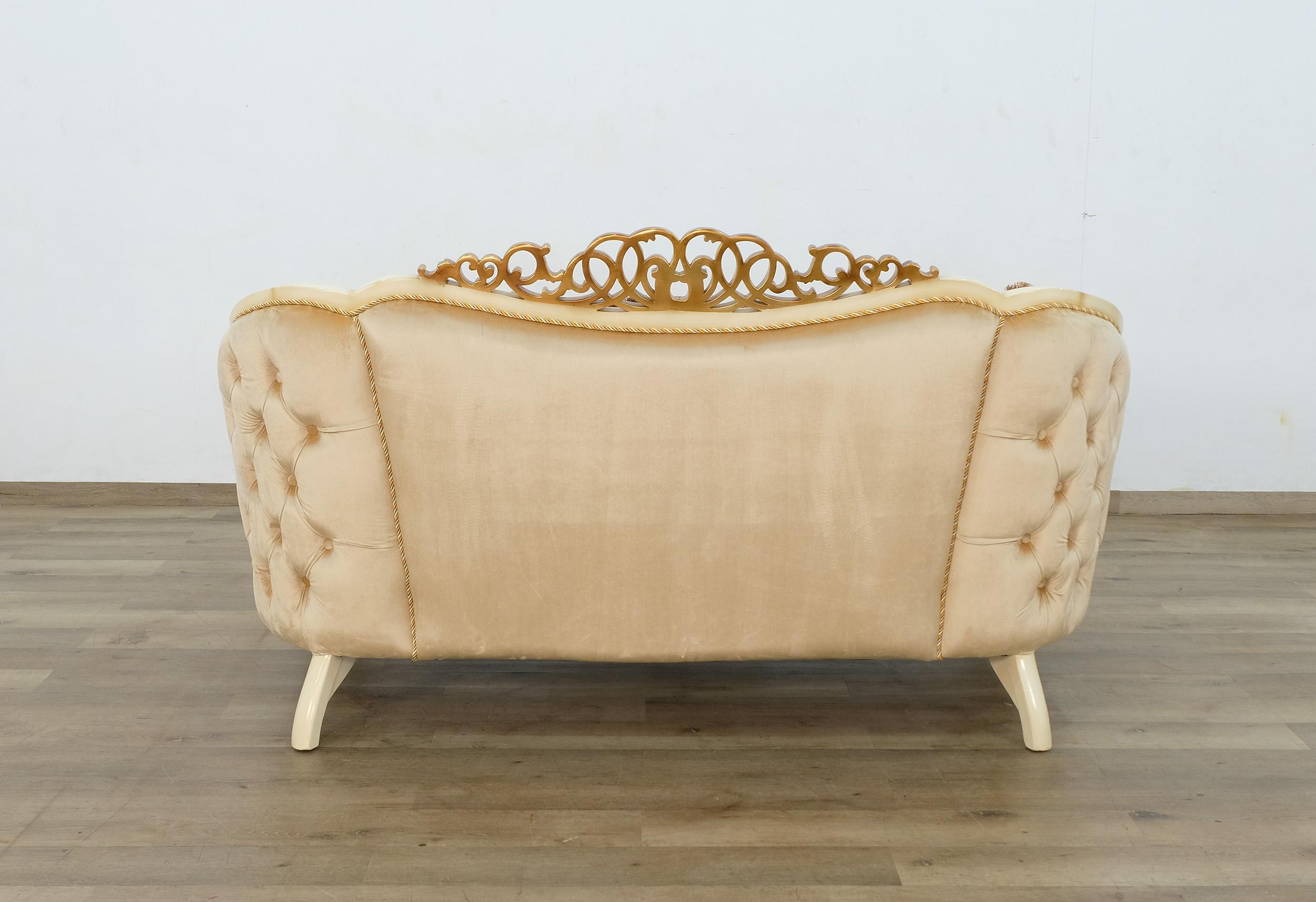 

    
Luxury Beige Antique Dark Gold Wood Trim ANGELICA Sofa Set 4 Pcs EUROPEAN FURNITURE
