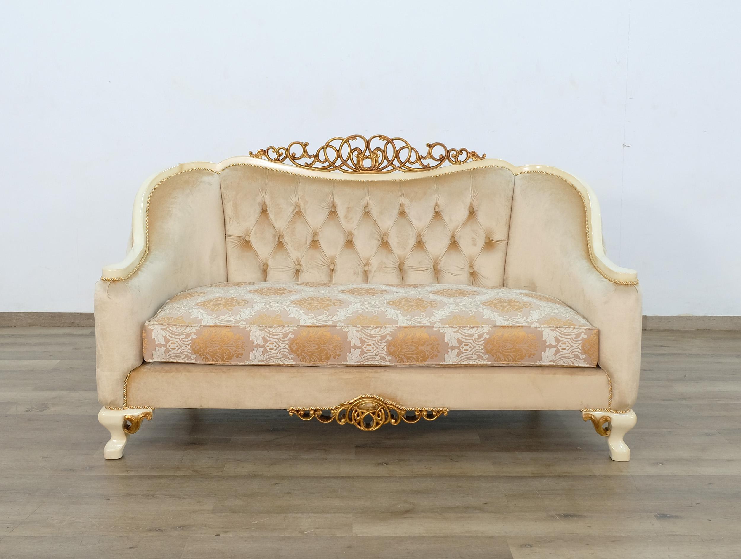 

    
 Order  Luxury Beige Antique Dark Gold Wood Trim ANGELICA Sofa Set 4 Pcs EUROPEAN FURNITURE
