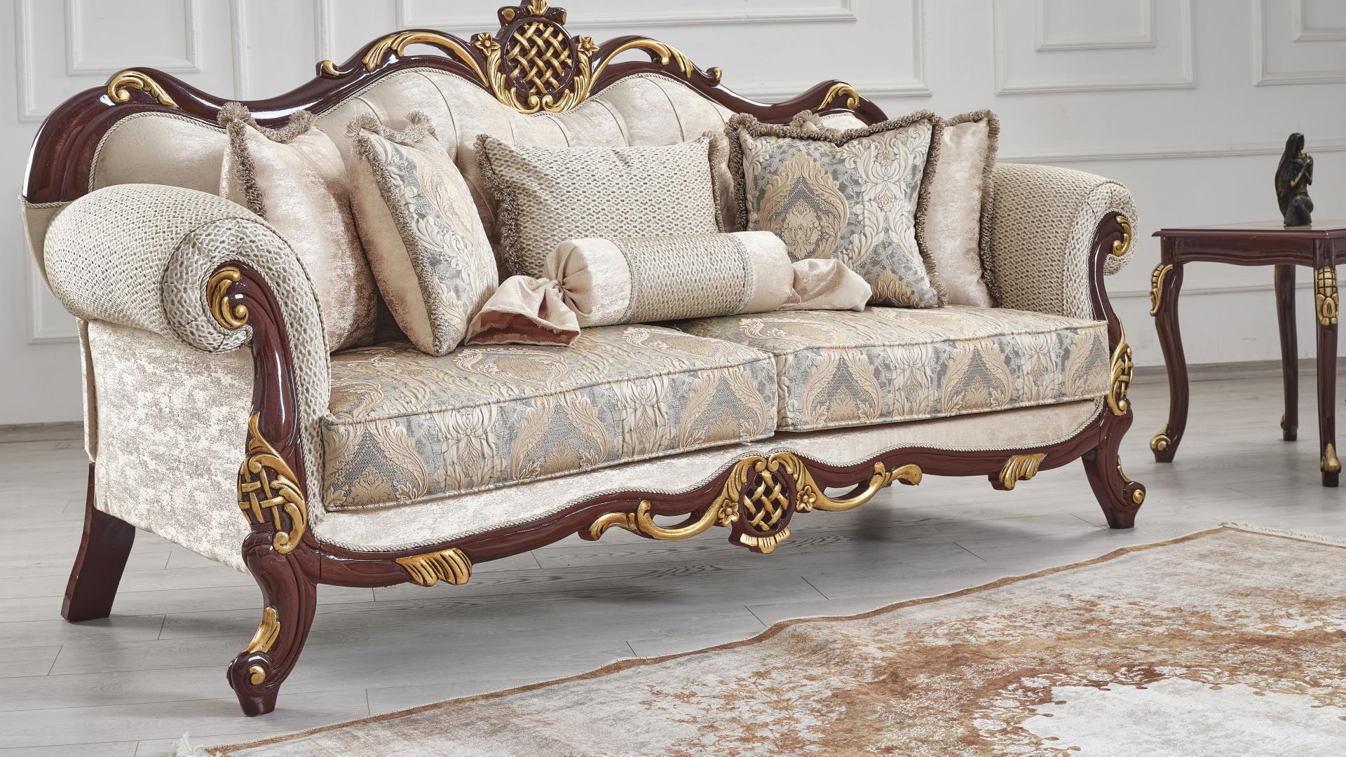 Classic, Traditional Sofa ANGELICA ANGELICA-S in Cherry, Beige Chenille