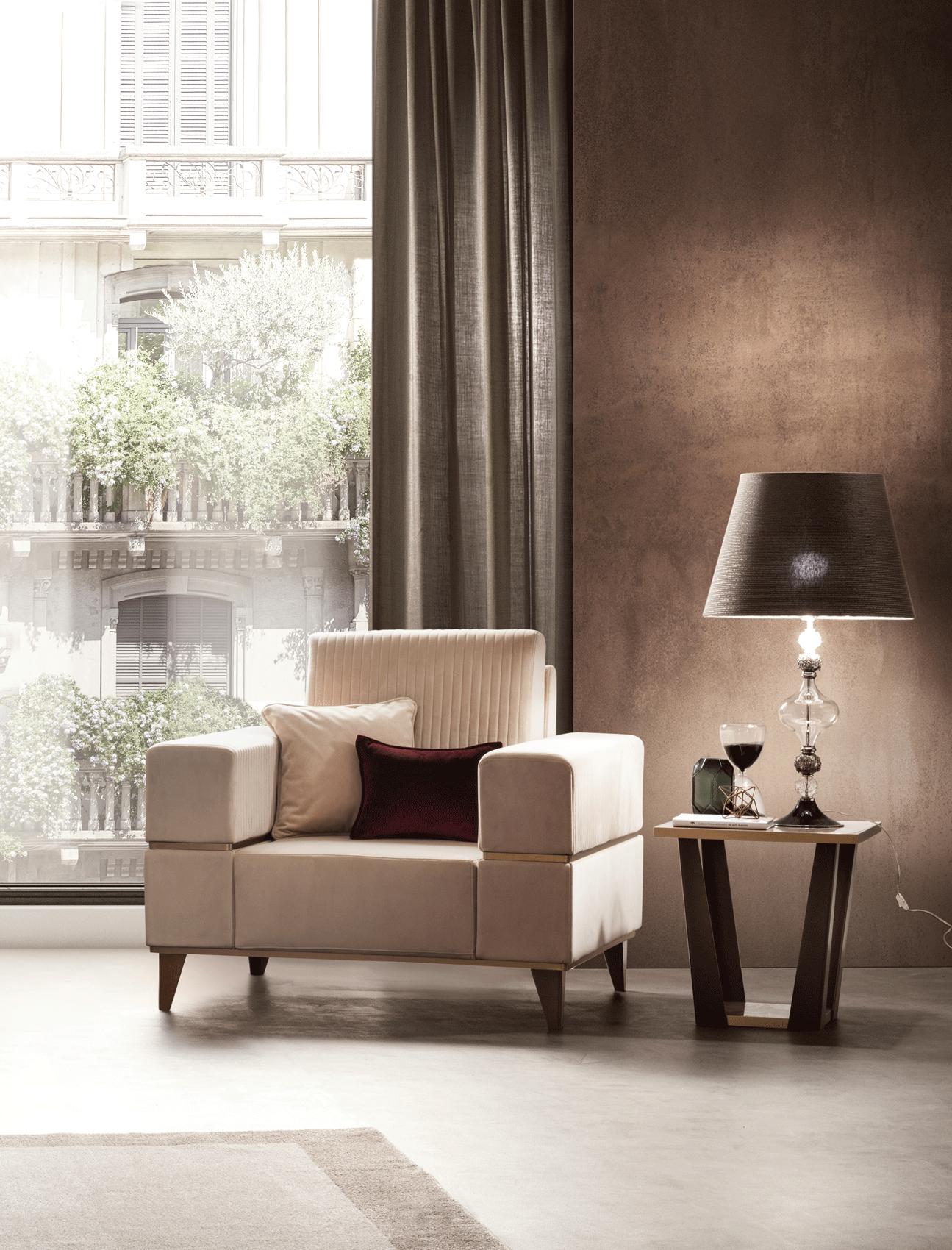 

    
Luxury Beige Fabric Arm Chair ARREDOAMBRA ESF Modern Glam Made in Italy
