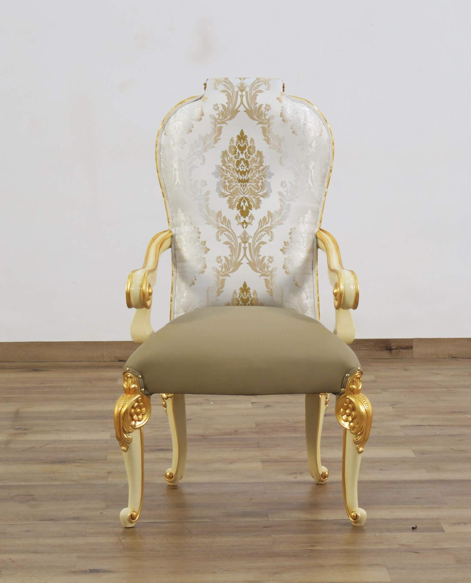 

    
EUROPEAN FURNITURE BELLAGIO Dining Arm Chair Set Pearl/Gold/Beige 40059-AC-Set-2

