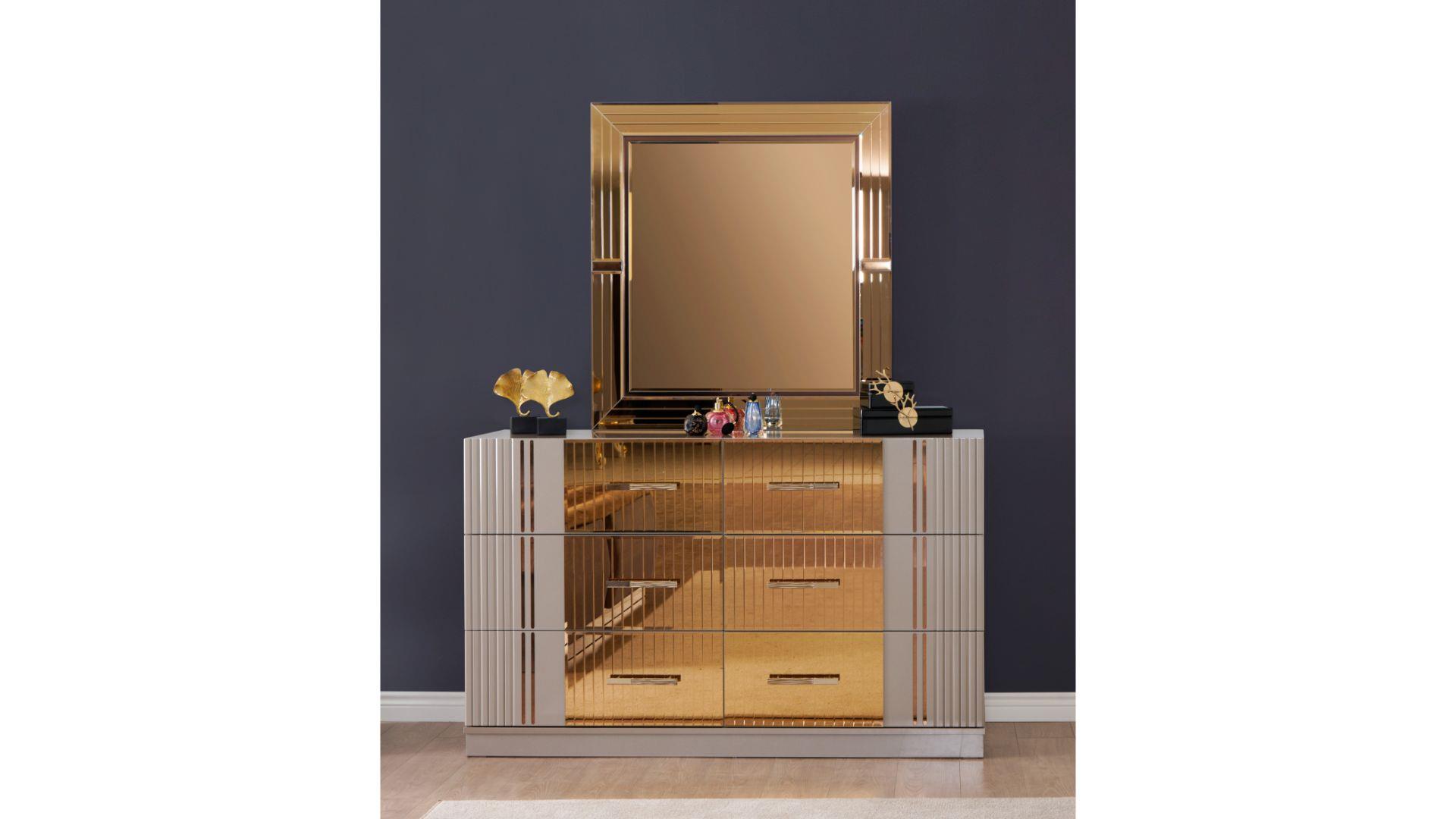 Contemporary, Modern Dresser With Mirror LORENZO LORENZO-DR+MR in Gold, Beige 