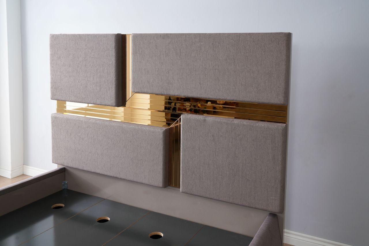 

    
 Photo  Luxury Beige & Gold Fabric King Bedroom Set 4P LORENZO Galaxy Home Contemporary
