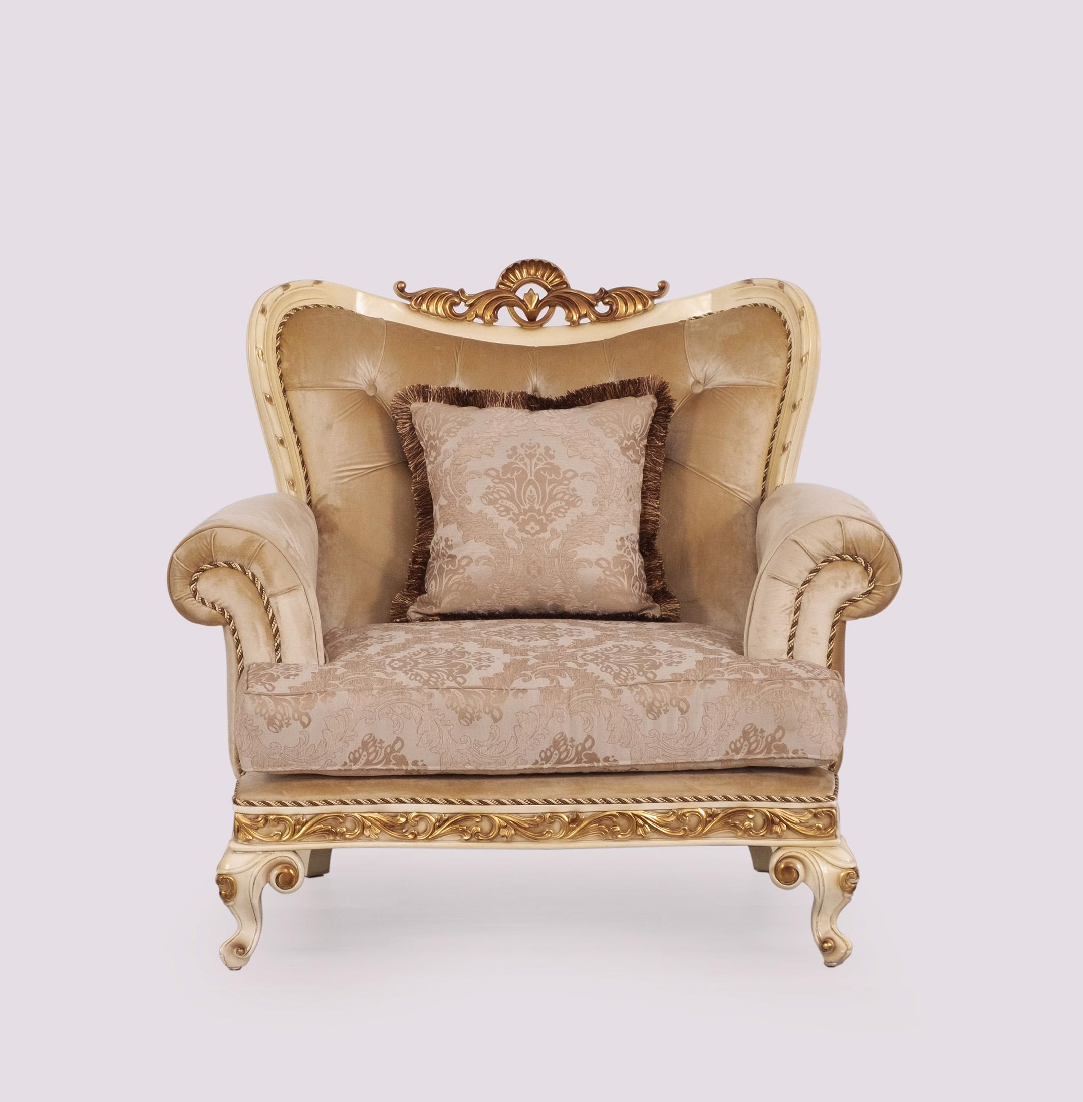 Classic, Traditional Arm Chair FANTASIA 40017-C in Sand, Gold, Beige Fabric