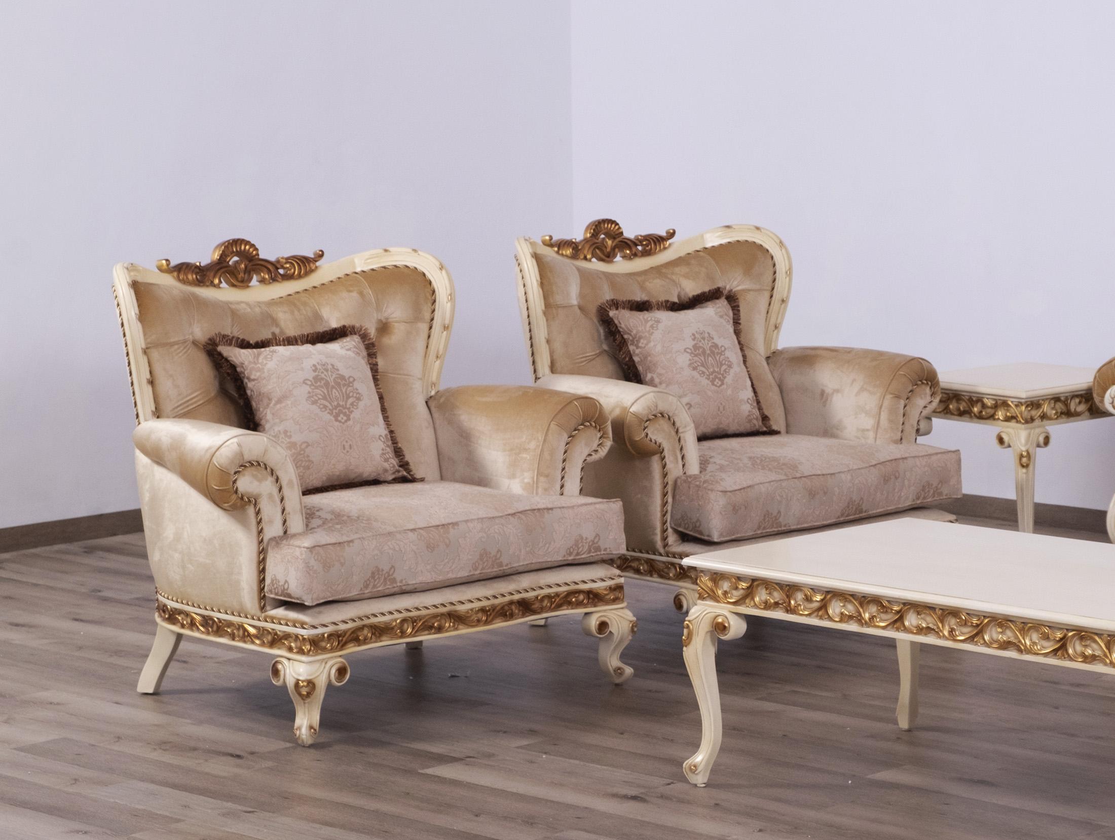 Classic, Traditional Arm Chair Set FANTASIA 40017-C-Set-2 in Sand, Gold, Beige Fabric
