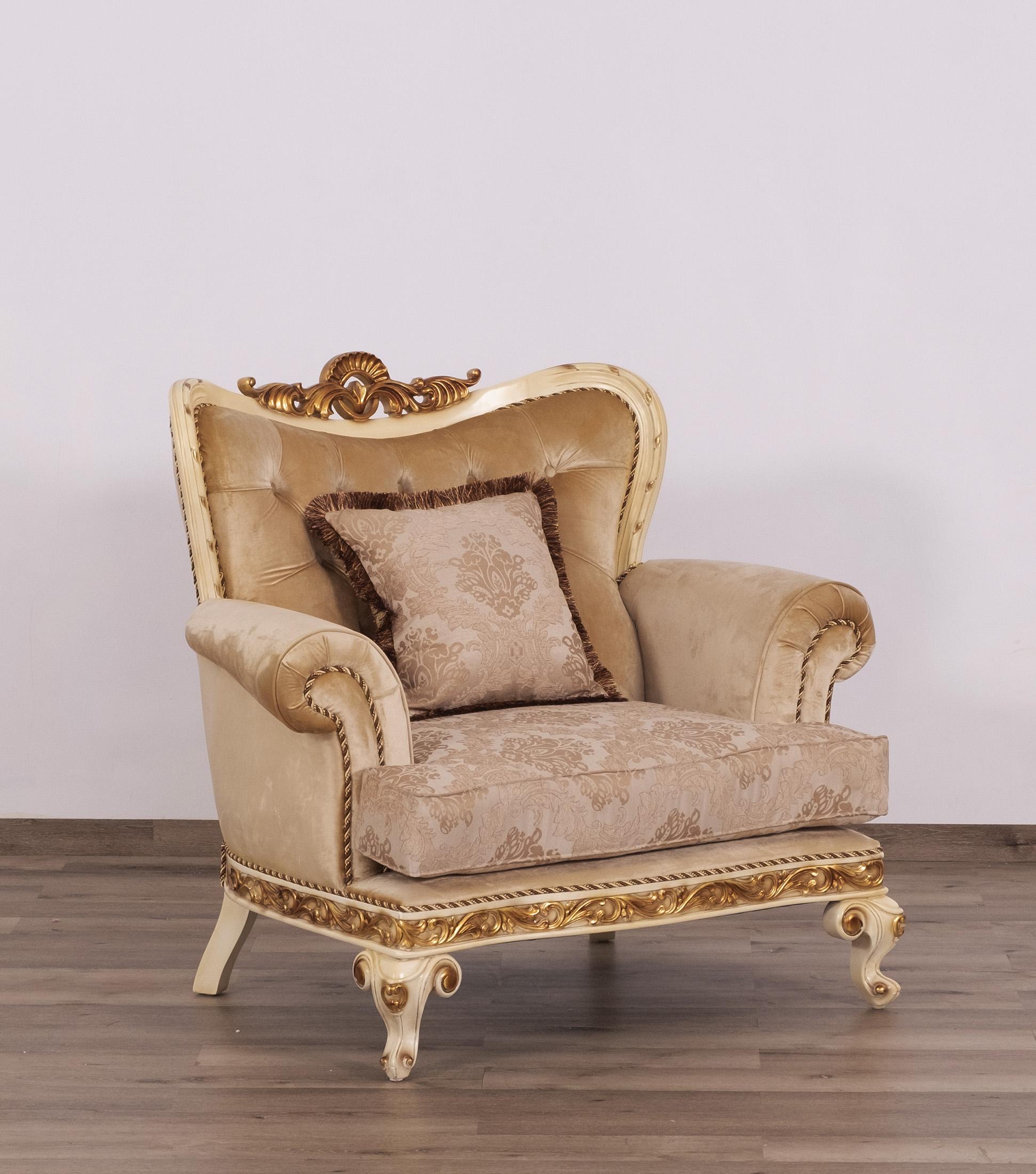 

        
EUROPEAN FURNITURE FANTASIA Arm Chair Set Sand/Gold/Beige Fabric 663701292459
