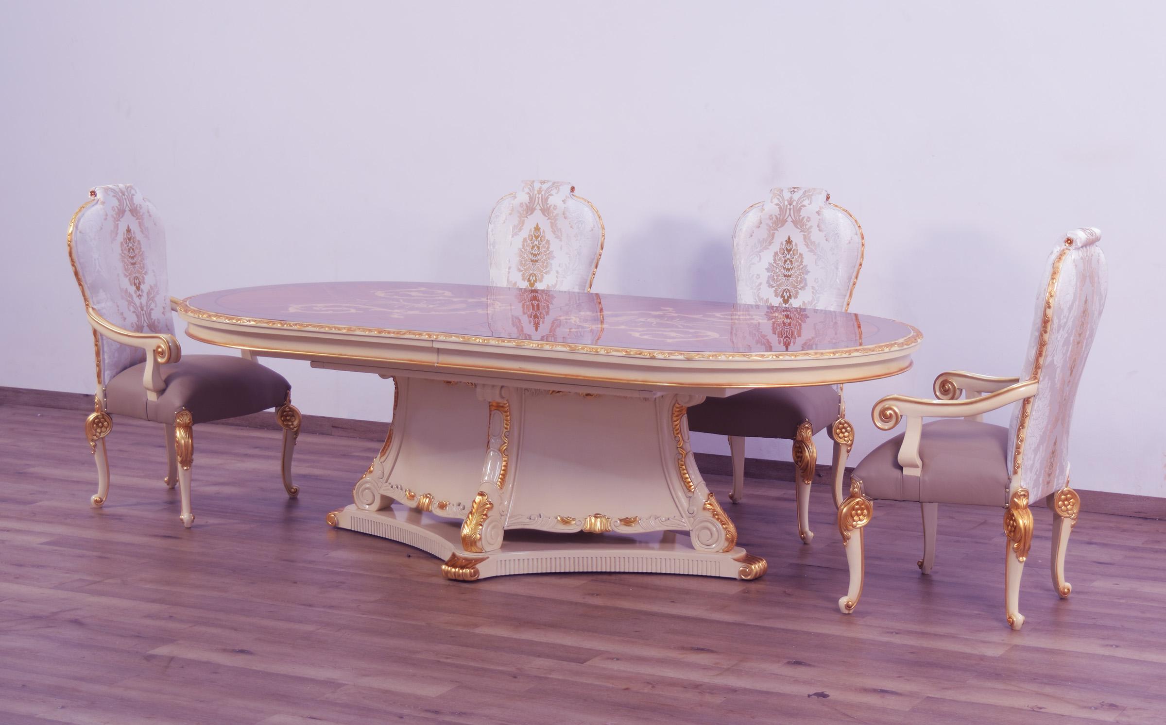 

    
 Photo  Luxury Beige & Gold Leaf BELLAGIO Dining Table Set 13Pcs EUROPEAN FURNITURE Classic
