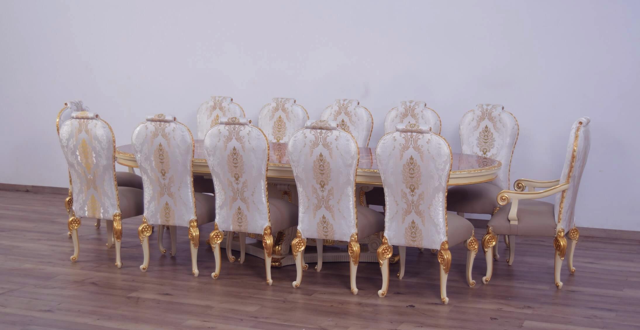 

    
Luxury Beige & Gold Leaf BELLAGIO Dining Table Set 13Pcs EUROPEAN FURNITURE Classic
