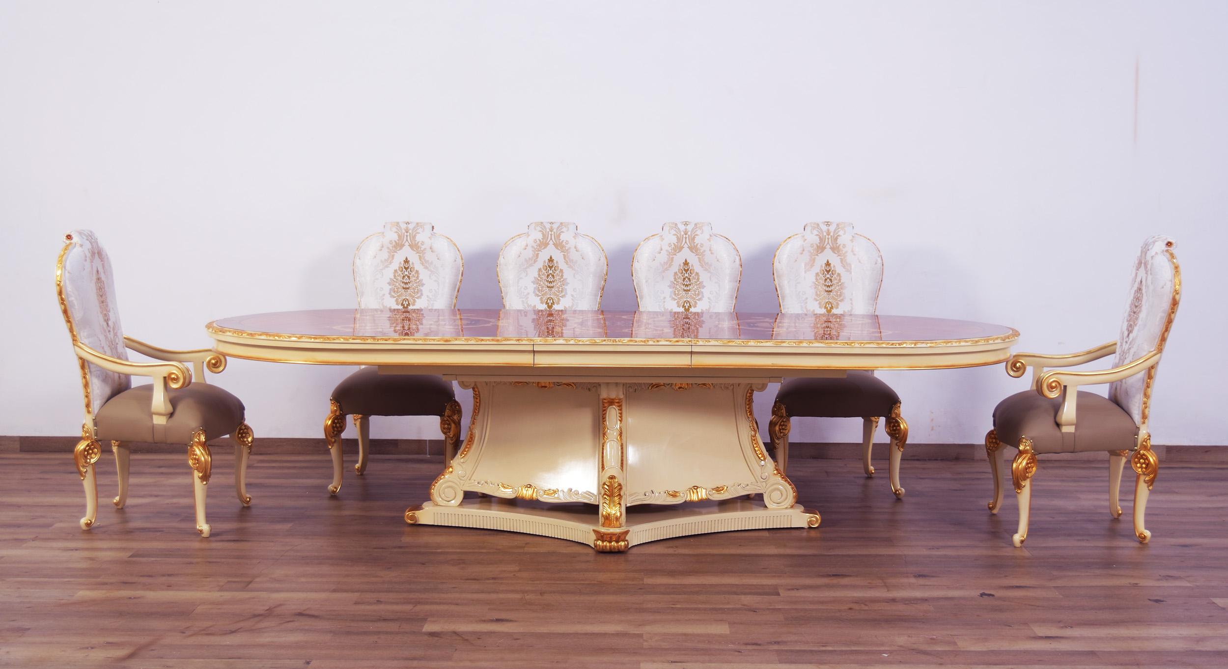 

                    
EUROPEAN FURNITURE BELLAGIO Dining Table Set Pearl/Gold/Beige Leather Purchase 
