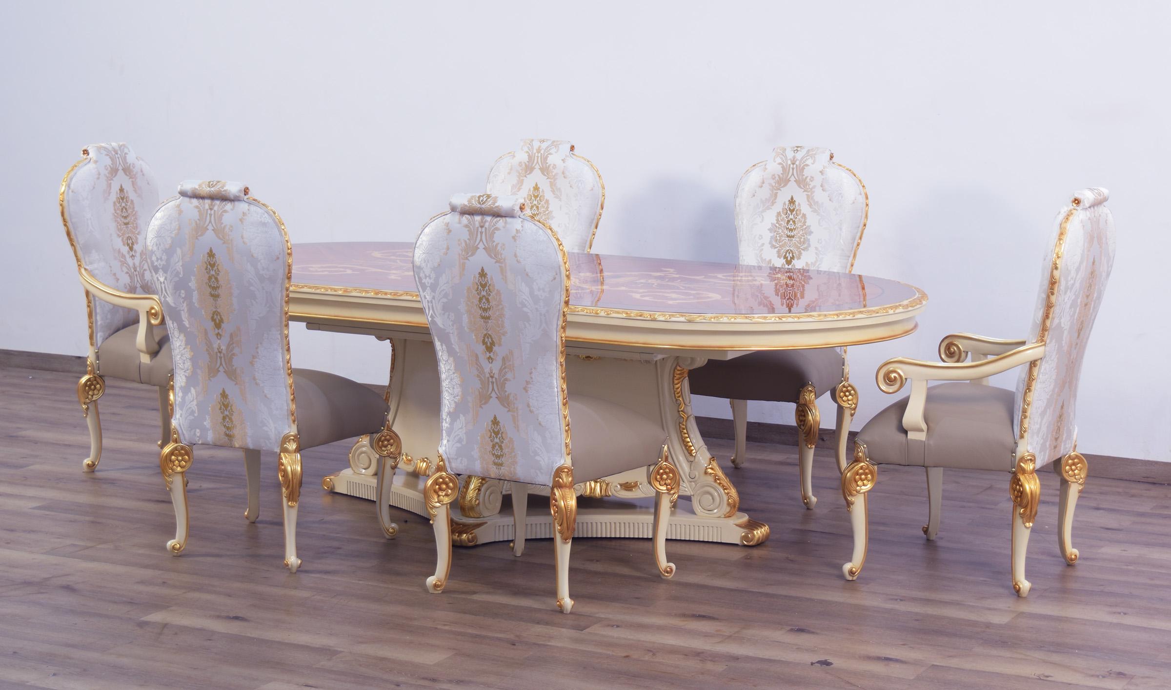 

    
40059-D-Set-9 Luxury Beige & Gold Leaf BELLAGIO Dining Table Set 9Pcs EUROPEAN FURNITURE Classic
