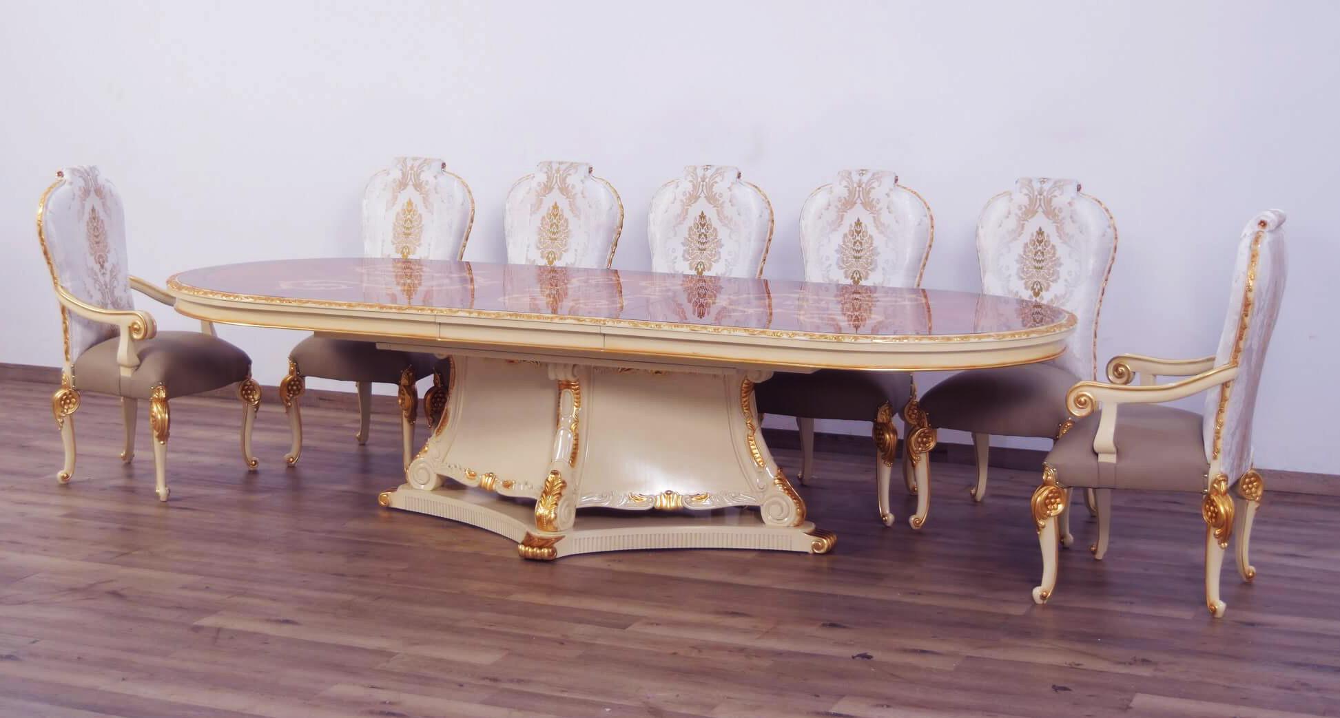 

    
 Order  Luxury Beige & Gold Leaf BELLAGIO Dining Table Set 9Pcs EUROPEAN FURNITURE Classic
