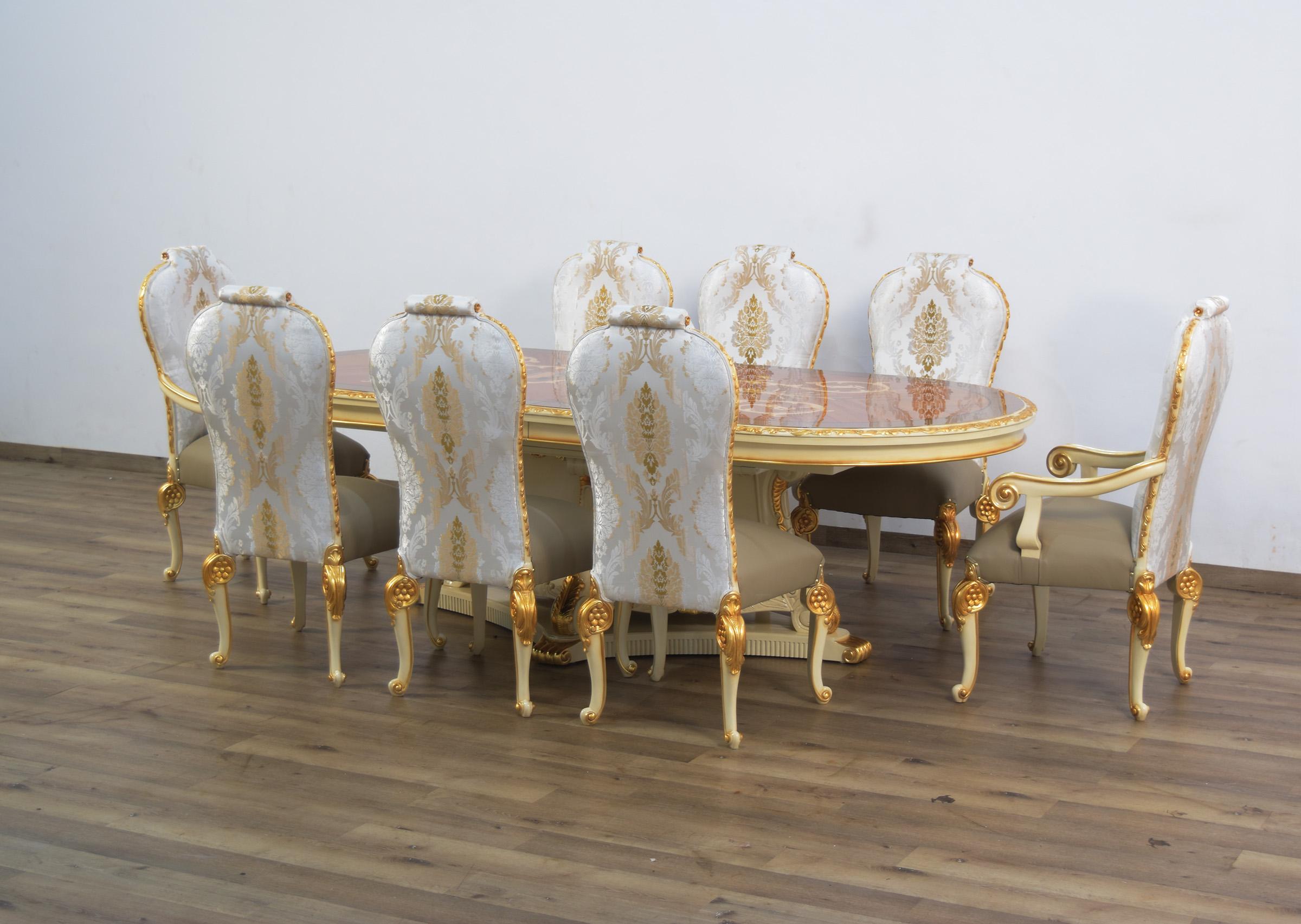 

    
Luxury Beige & Gold Leaf BELLAGIO Dining Table Set 9Pcs EUROPEAN FURNITURE Classic
