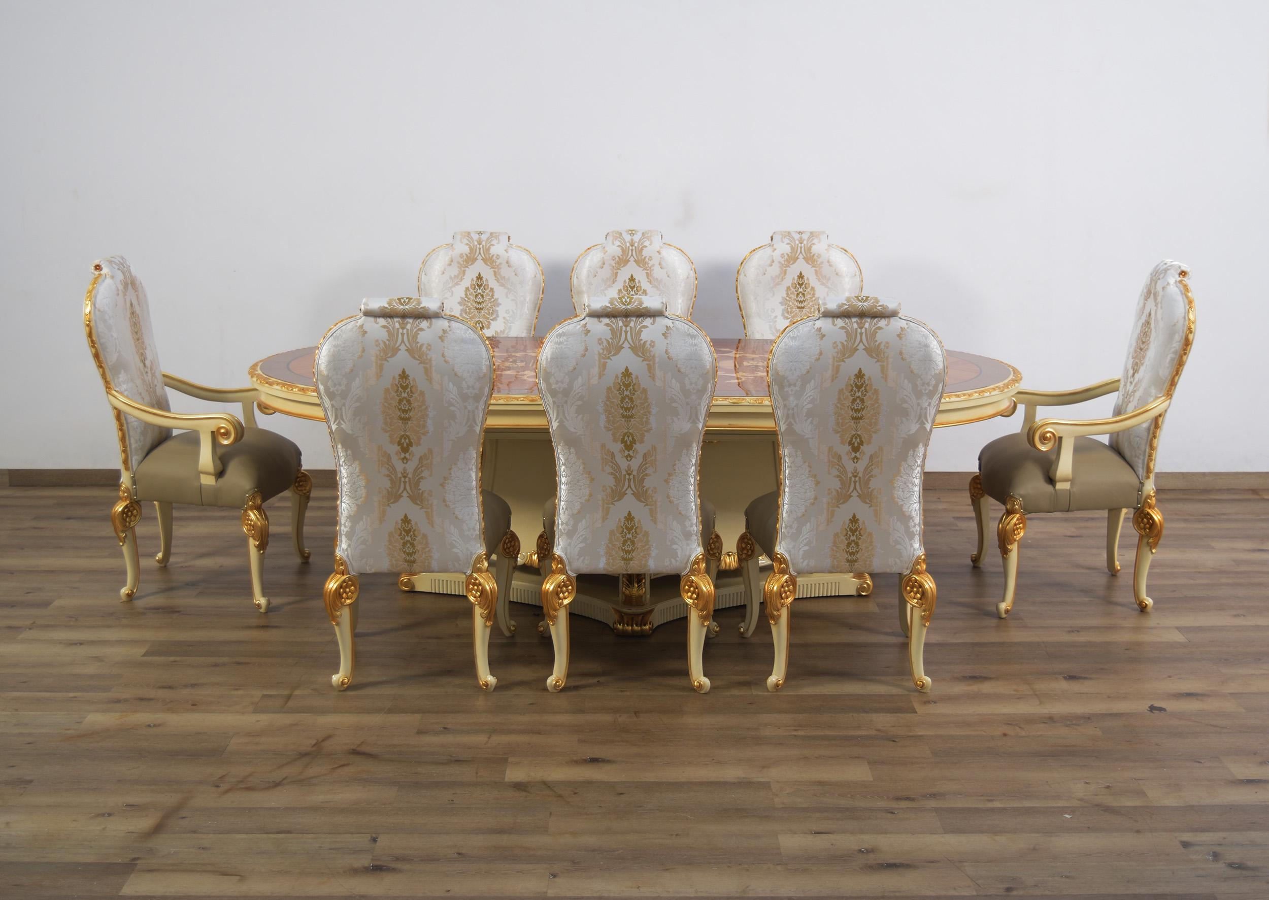 

    
Luxury Beige & Gold Leaf BELLAGIO Dining Table Set 9Pcs EUROPEAN FURNITURE Classic
