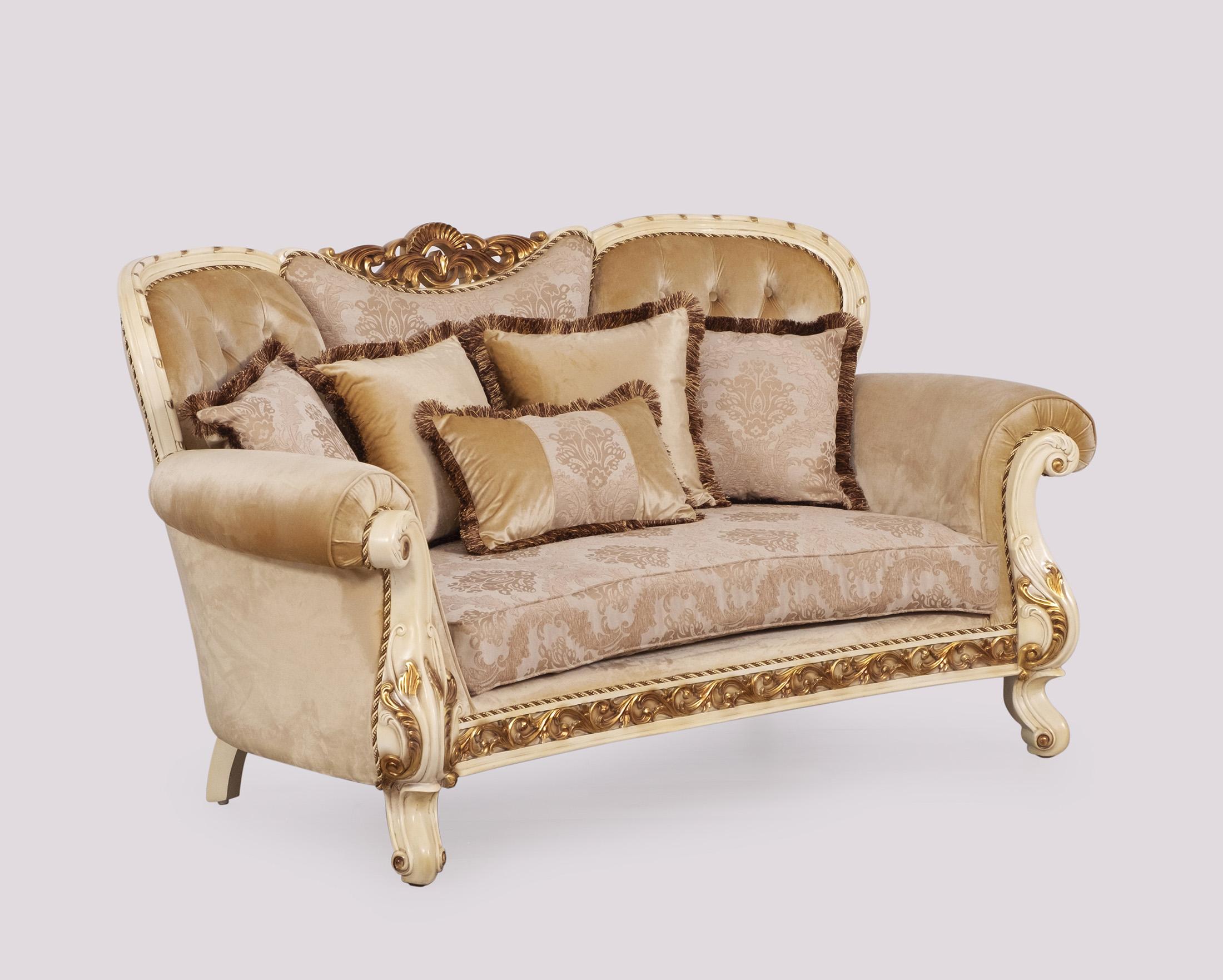 Classic, Traditional Loveseat FANTASIA 40017-L in Sand, Gold, Beige Fabric