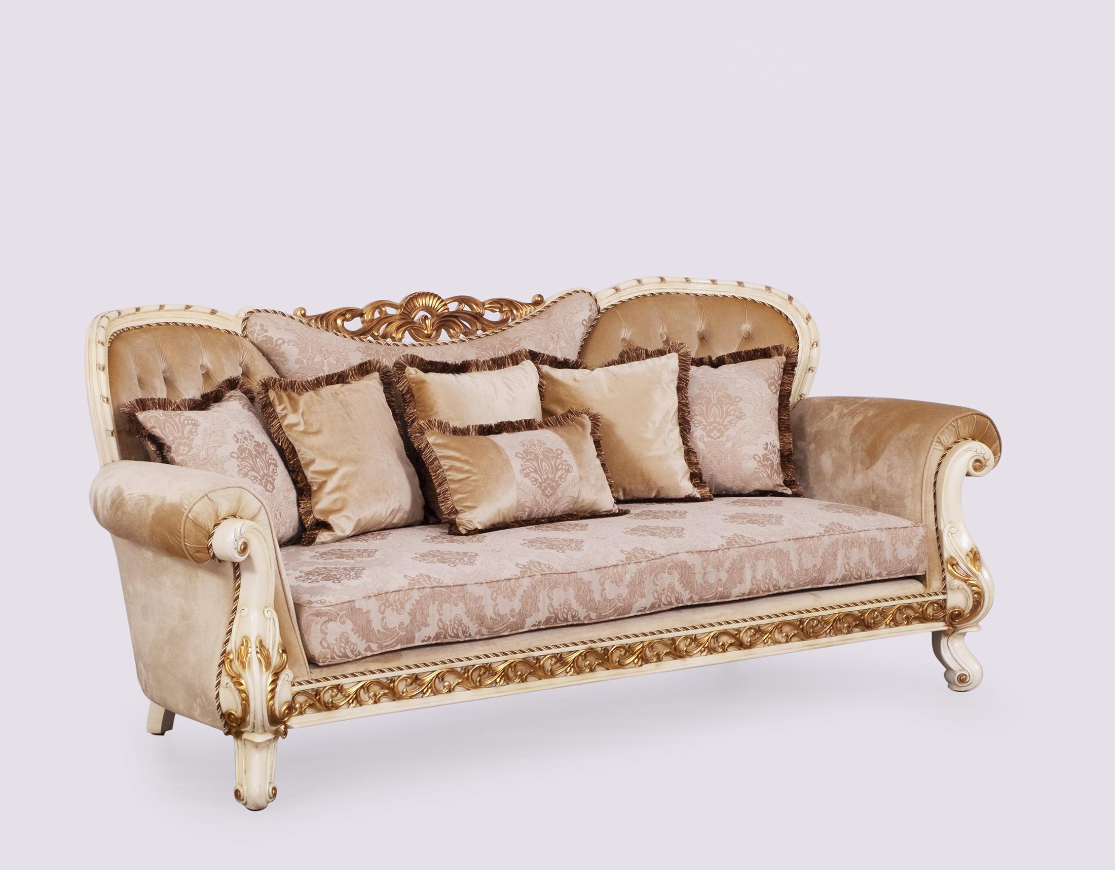 

    
Luxury Beige & Gold Wood Trim FANTASIA Sofa EUROPEAN FURNITURE Traditional
