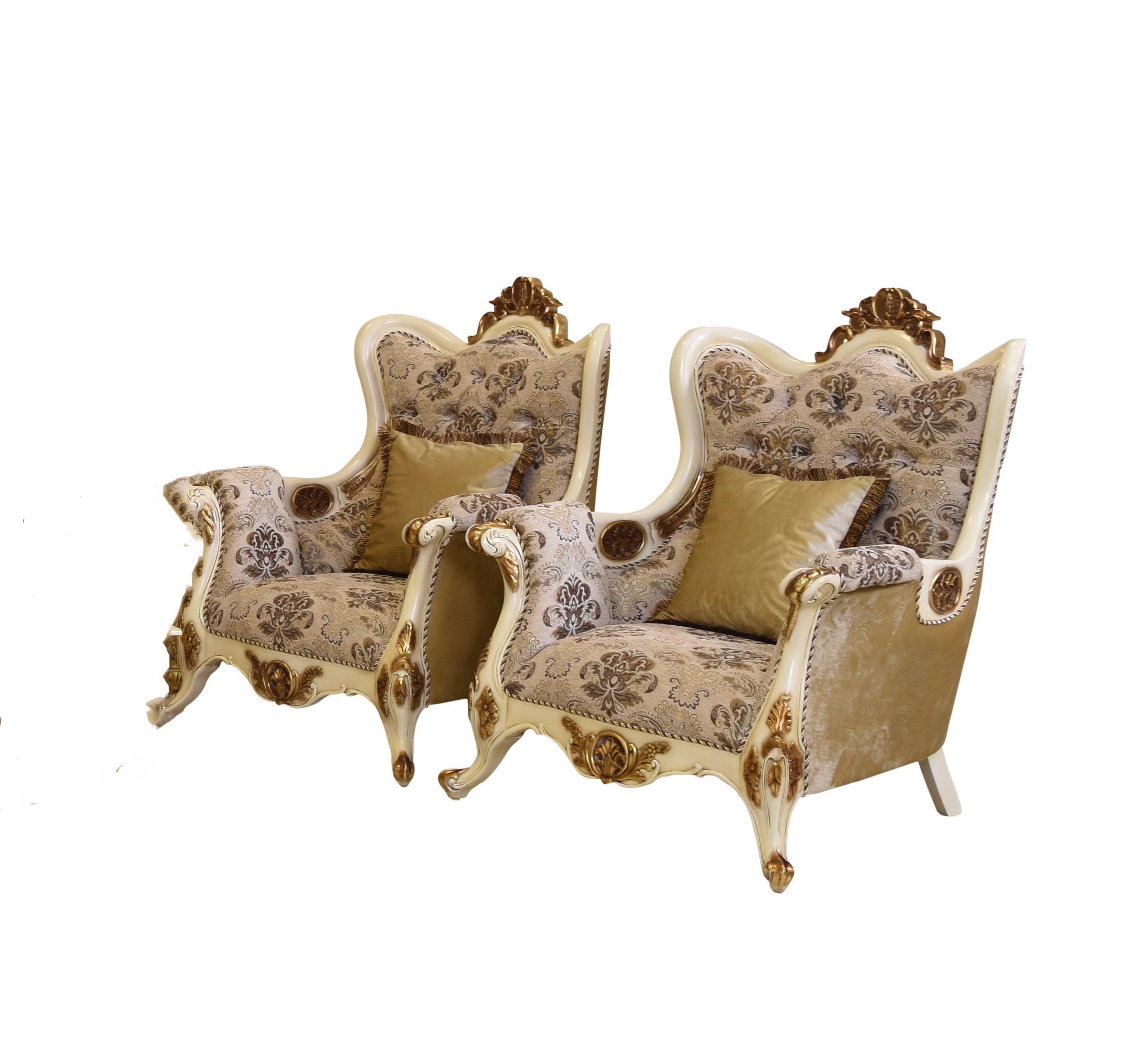 Classic, Traditional Arm Chair Set PARIS 37008-C-Set-2 in Antique, Gold, Beige Fabric