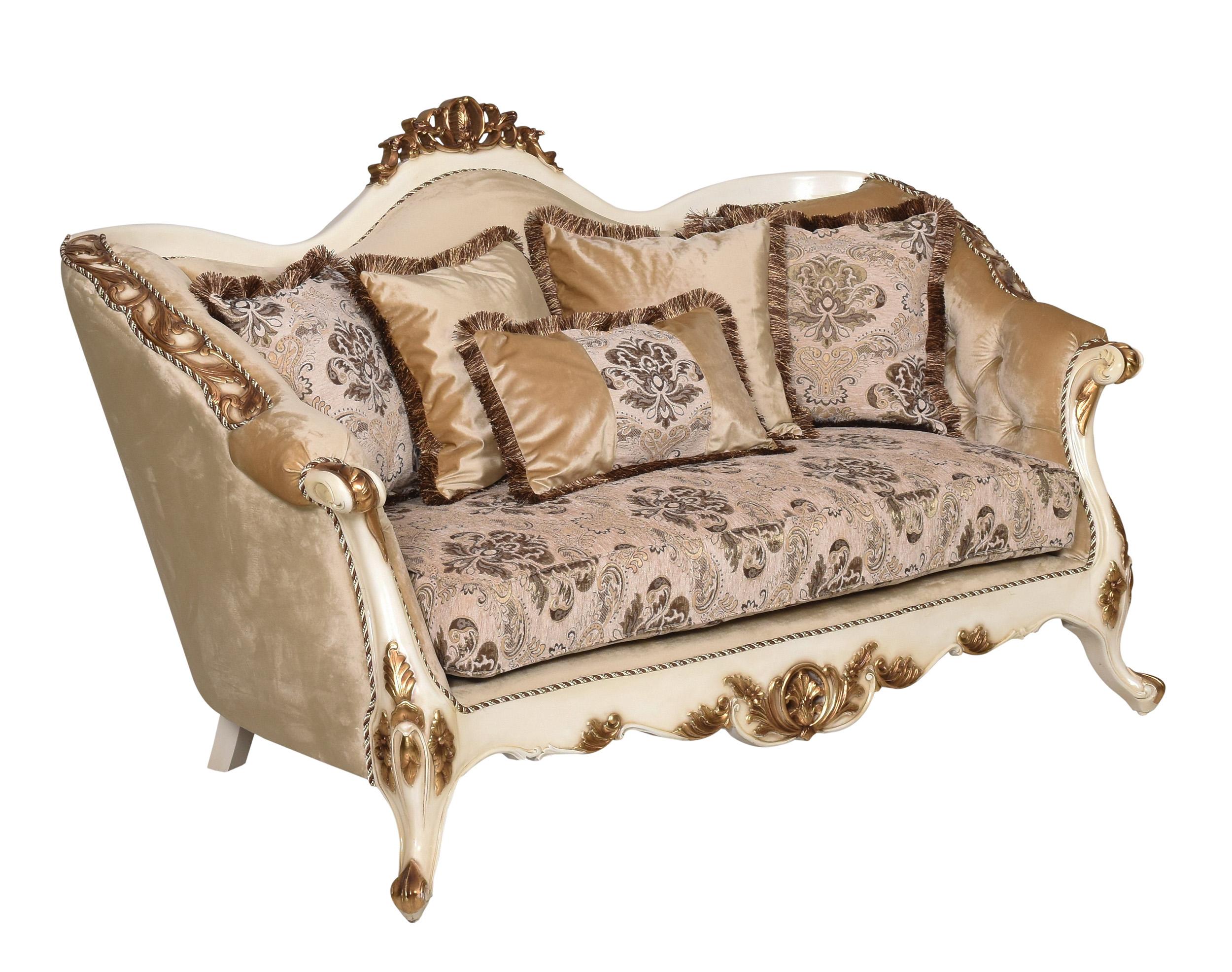 Classic, Traditional Loveseat PARIS 37008-L in Antique, Gold, Beige Fabric