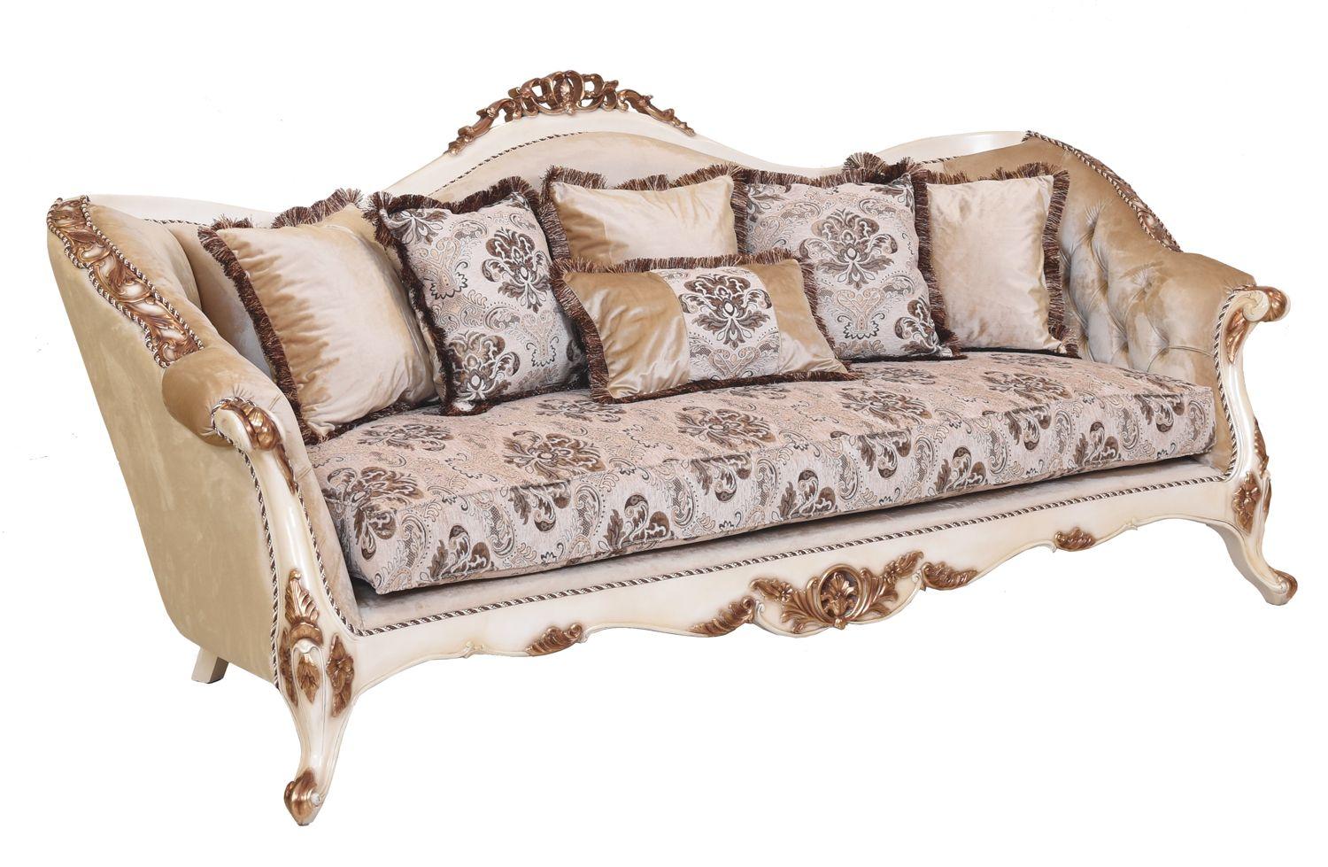 Classic, Traditional Sofa PARIS 37008-S in Antique, Gold, Beige Fabric