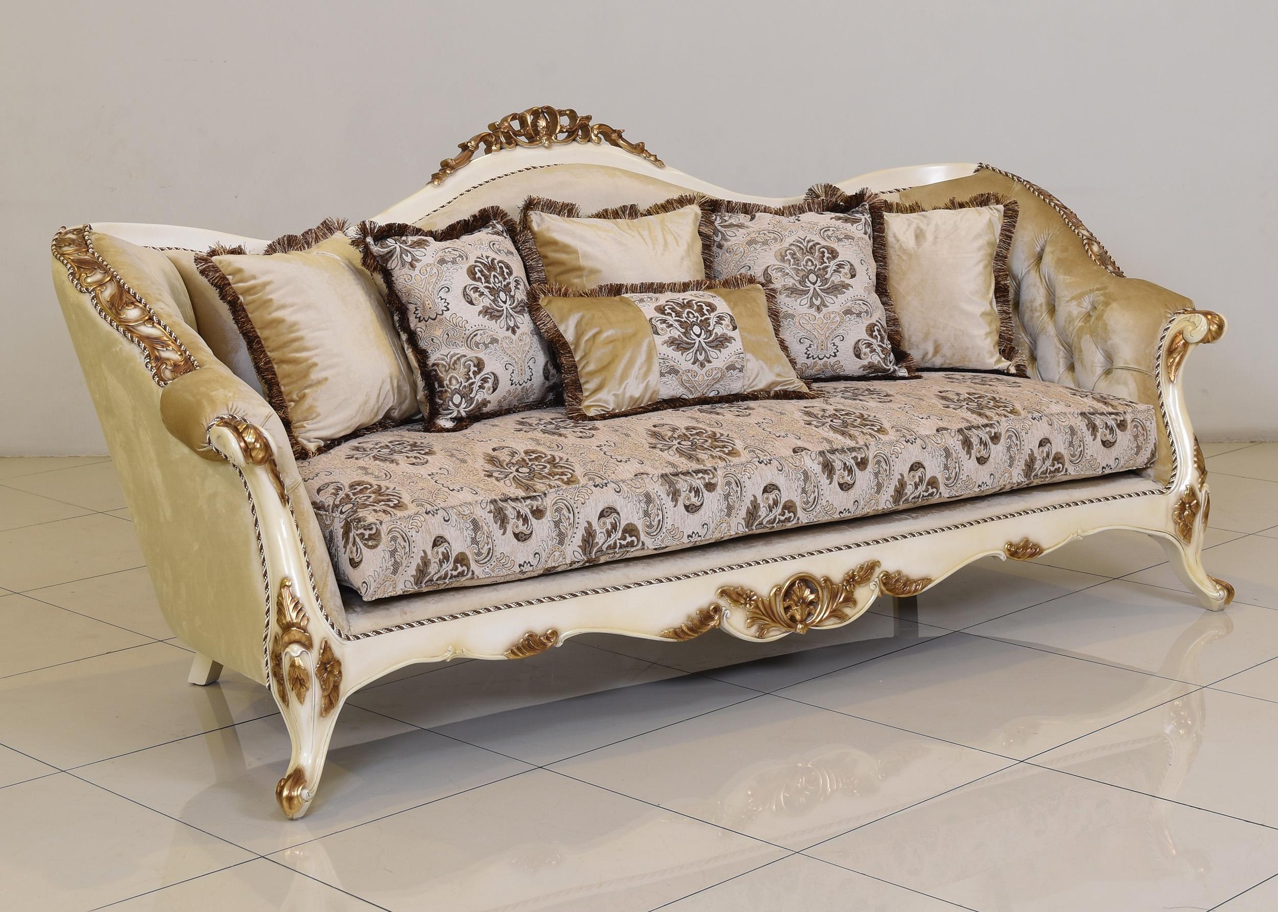 

    
 Order  Luxury Beige & Gold Wood Trim PARIS Sofa Set 2 Pcs EUROPEAN FURNITURE Traditional
