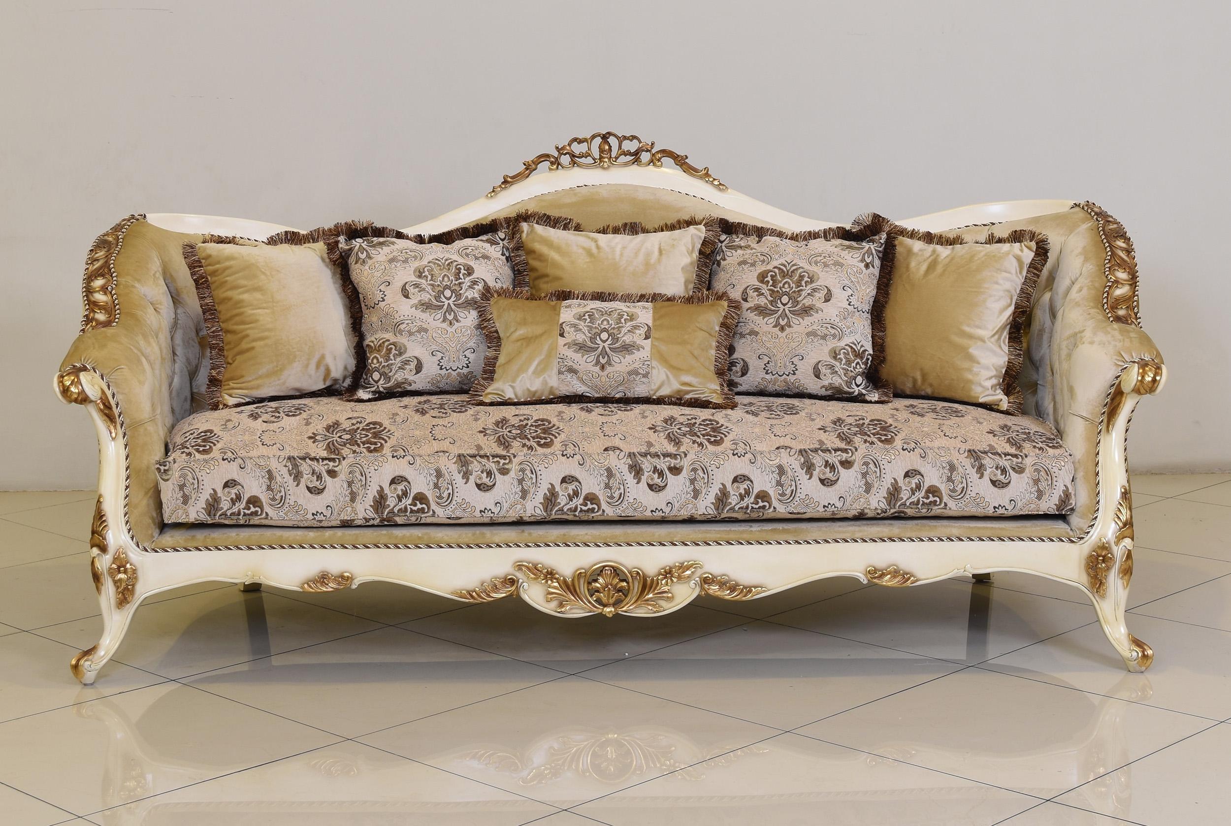 

    
 Shop  Luxury Beige & Gold Wood Trim PARIS Sofa Set 2 Pcs EUROPEAN FURNITURE Traditional
