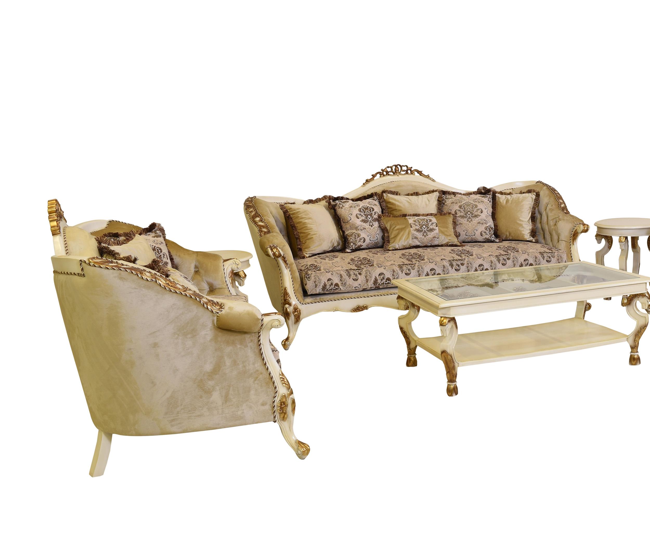 

    
Luxury Beige & Gold Wood Trim PARIS Sofa Set 2 Pcs EUROPEAN FURNITURE Traditional

